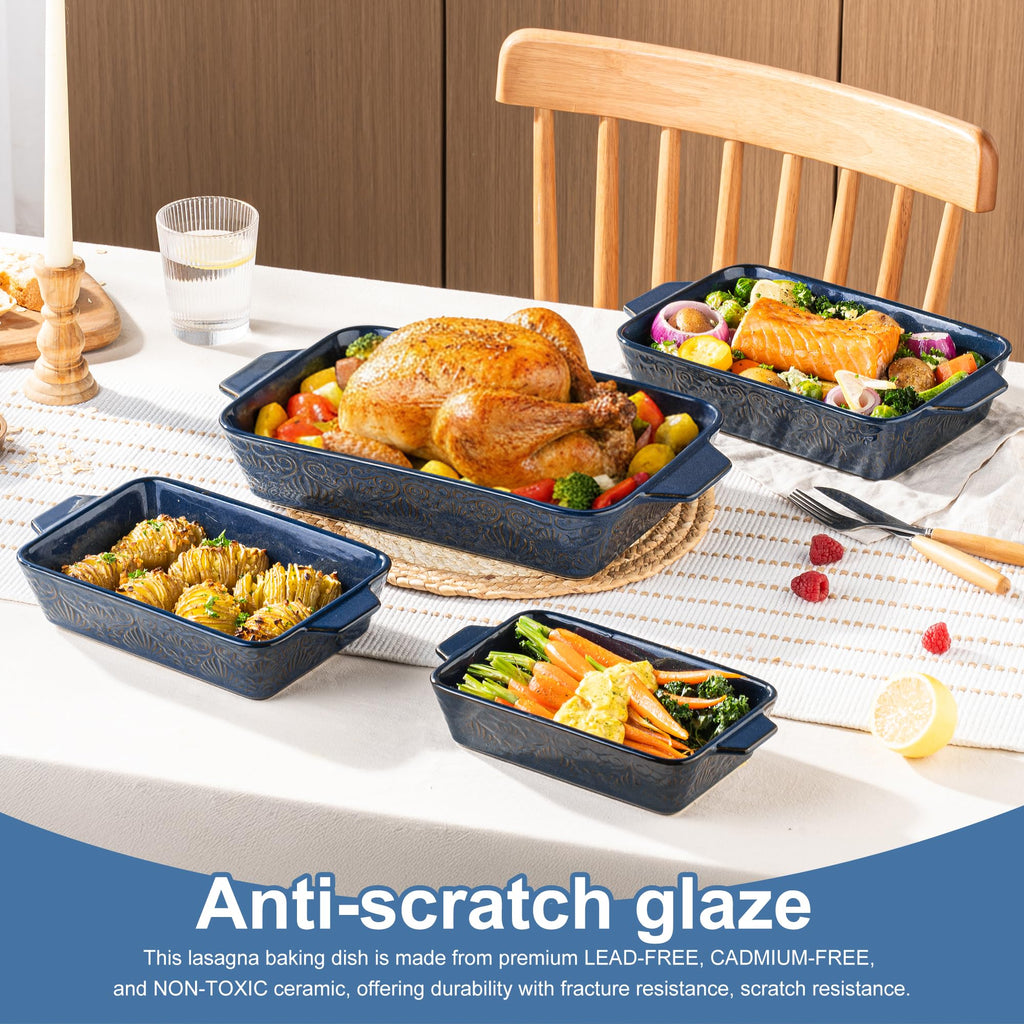 Casserole Dishes for Oven, Baking Dishes, Ceramic Bakeware Sets of 4, Rectangular Baking Pan Set with Handles for Baking, Casserole, Kitchen, Wedding Gift,White