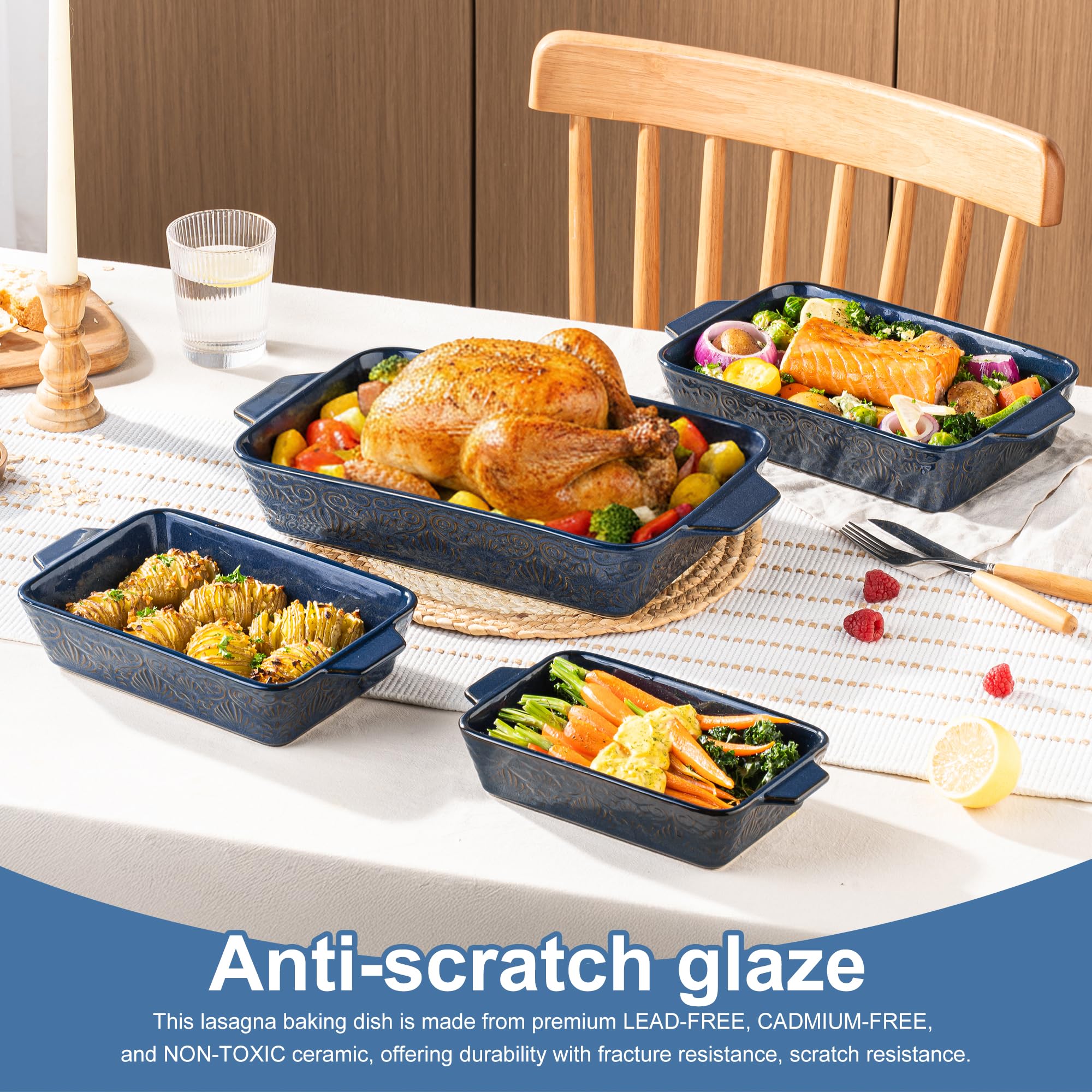 Casserole Dishes for Oven, Baking Dishes, Ceramic Bakeware Sets of 4, Rectangular Baking Pan Set with Handles for Baking, Casserole, Kitchen, Wedding Gift,White