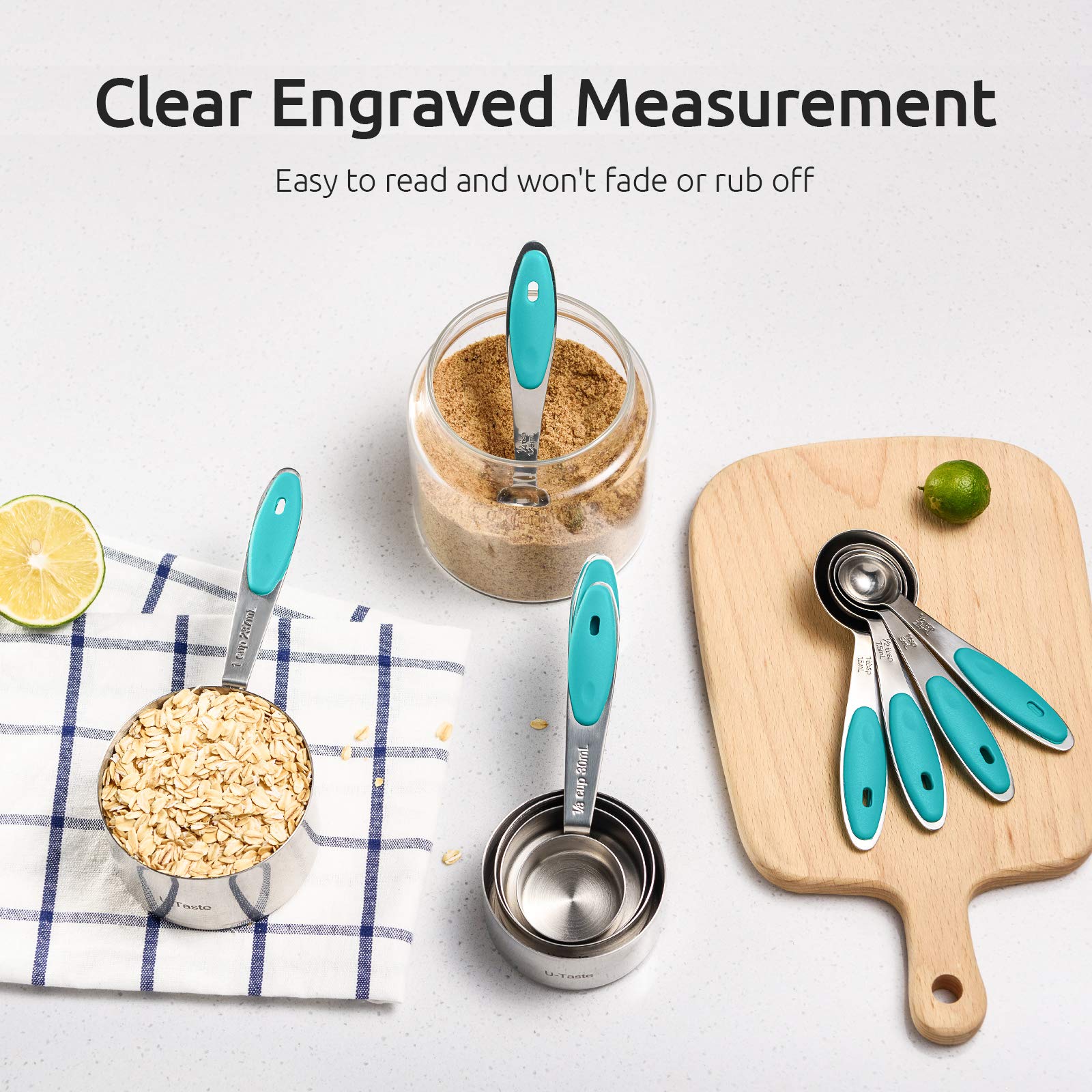 Measuring Cups : U-Taste 18/8 Stainless Steel Measuring Cups and Spoons Set of 10 Piece, Upgraded Thickness Handle(Black)