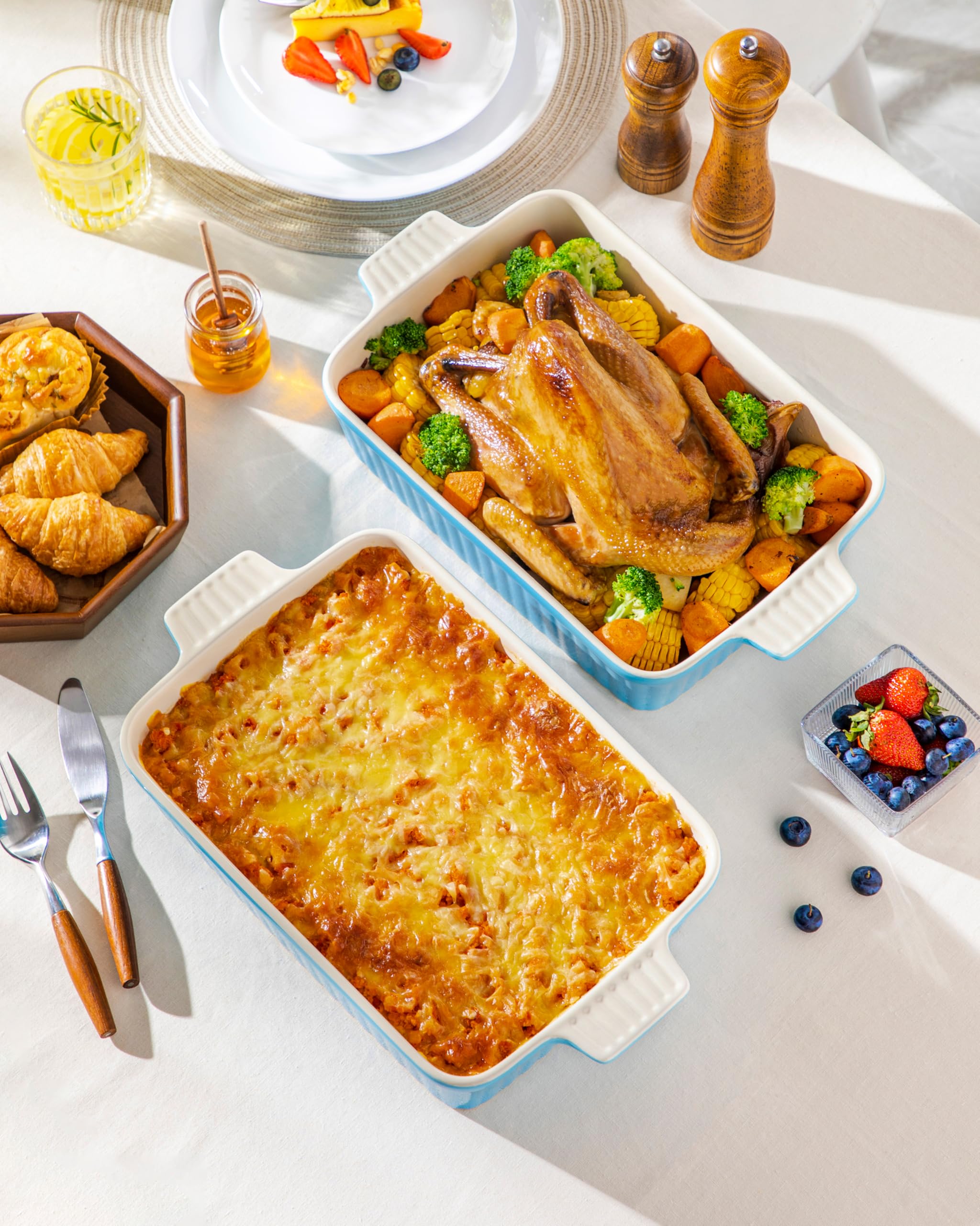 MALACASA 4.4 QT Baking Dish, 9x13 Large Casserole Dish for Oven, Ceramic Baking Pan, Rectangular Lasagna Pan Deep with Handles for Baking, Durable Microwave Oven Safe, Wedding Gift,White, Series BAKE-BAKE