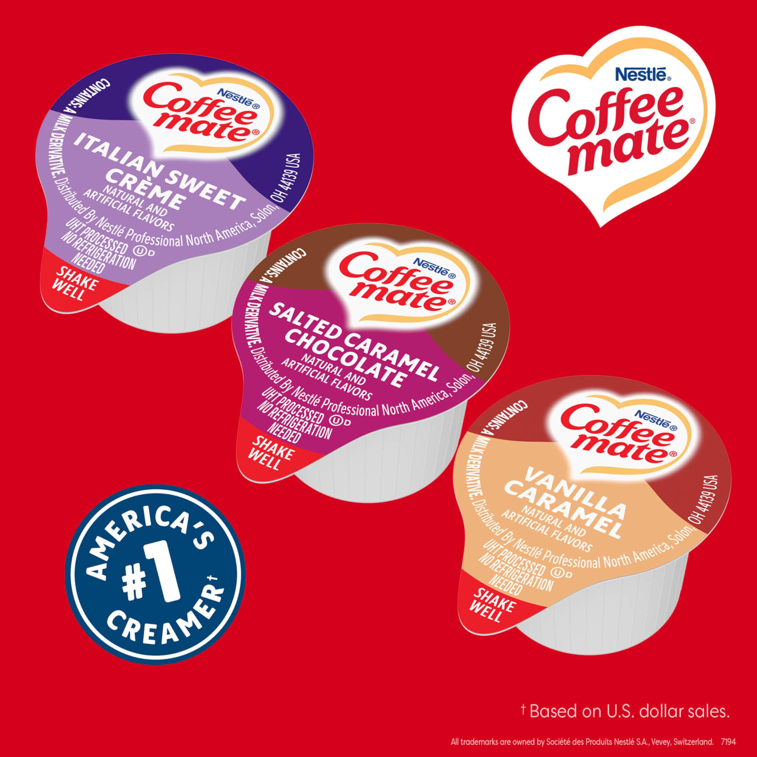 Nestle Coffee mate Creamer Singles Variety Pack, Original, French Vanilla, Hazelnut, Non Dairy, No Refrigeration, 150 Count (Pack of 3)