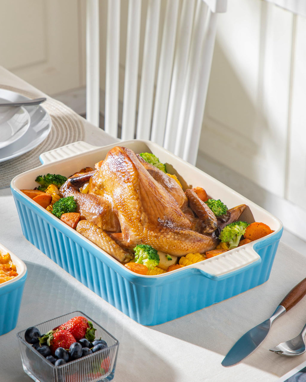 MALACASA 4.4 QT Baking Dish, 9x13 Large Casserole Dish for Oven, Ceramic Baking Pan, Rectangular Lasagna Pan Deep with Handles for Baking, Durable Microwave Oven Safe, Wedding Gift,White, Series BAKE-BAKE