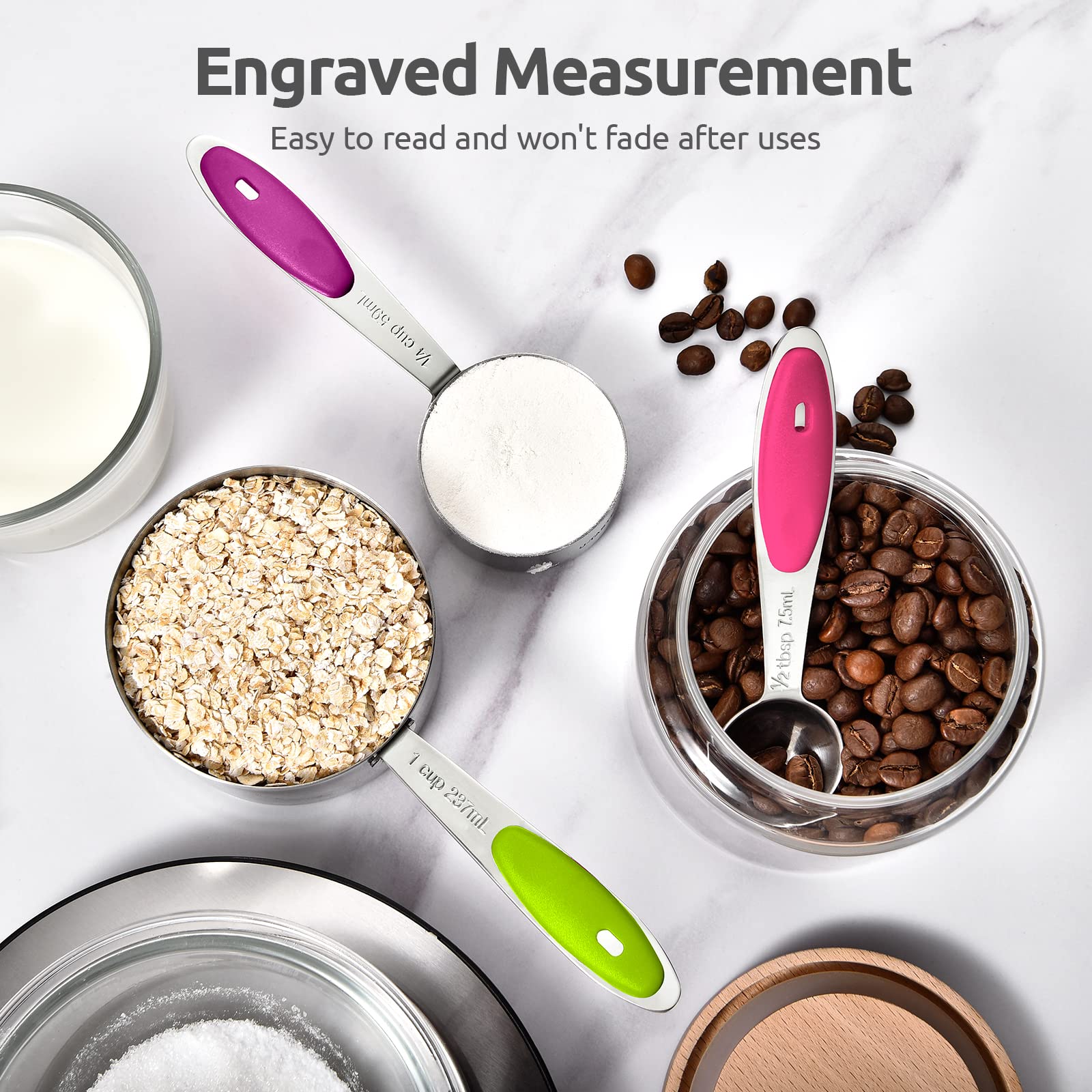 Measuring Cups : U-Taste 18/8 Stainless Steel Measuring Cups and Spoons Set of 10 Piece, Upgraded Thickness Handle(Black)