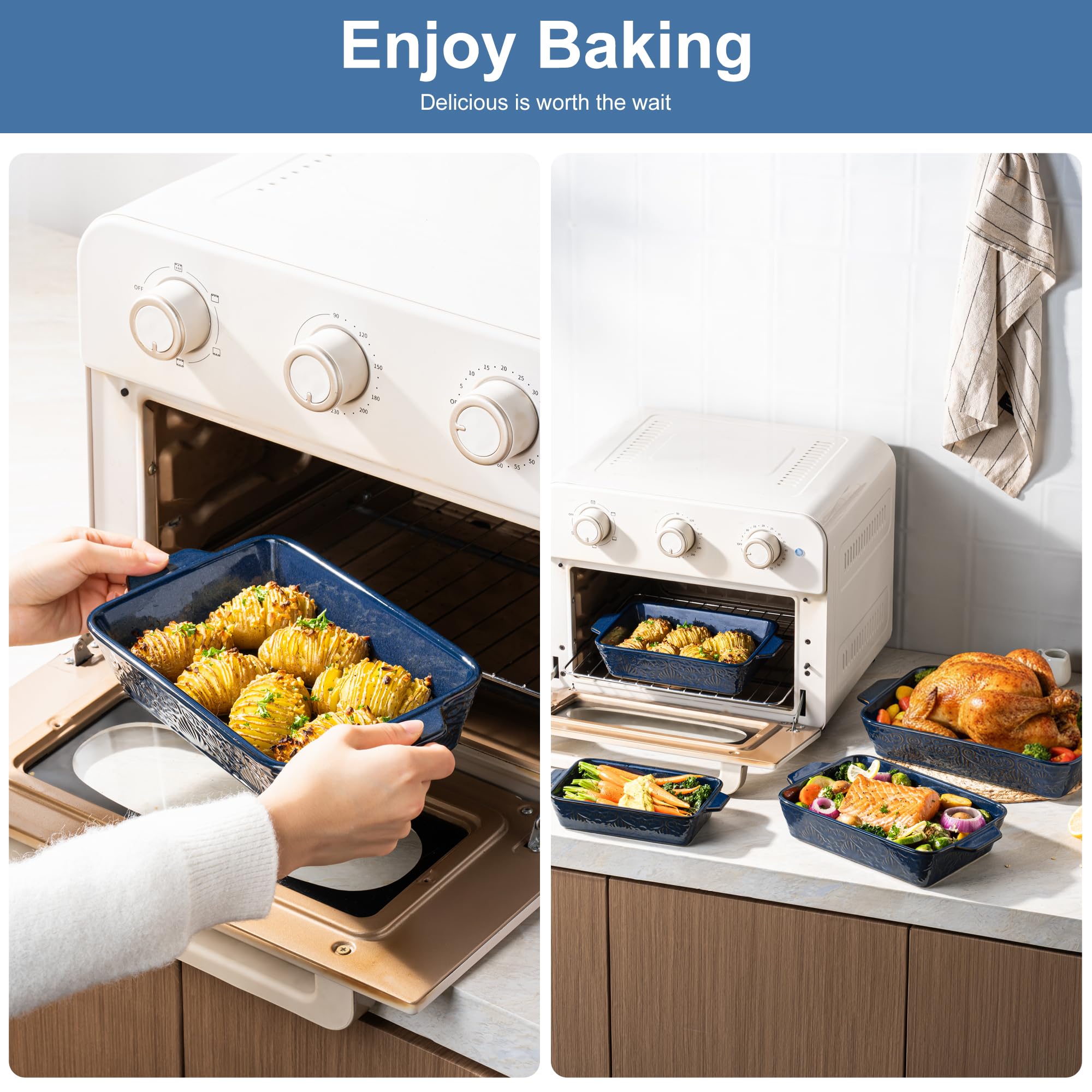 Casserole Dishes for Oven, Baking Dishes, Ceramic Bakeware Sets of 4, Rectangular Baking Pan Set with Handles for Baking, Casserole, Kitchen, Wedding Gift,White