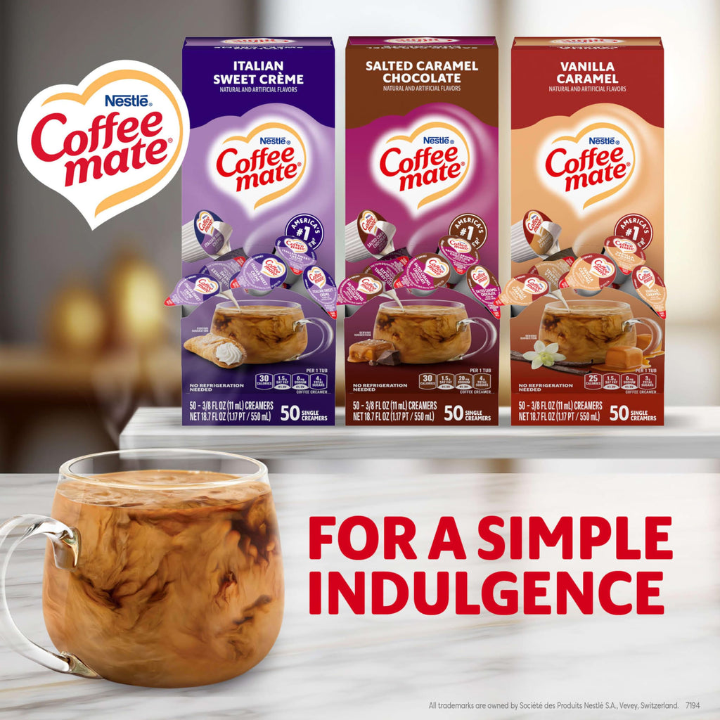 Nestle Coffee mate Creamer Singles Variety Pack, Original, French Vanilla, Hazelnut, Non Dairy, No Refrigeration, 150 Count (Pack of 3)