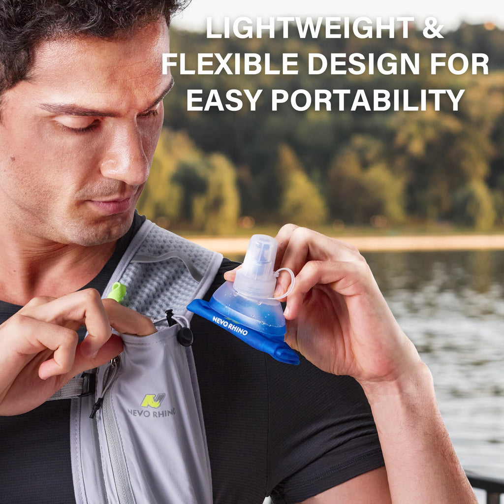 N NEVO RHINO 2PCS Soft Flask, 17oz/500ml TPU Running Water Bottle for Hydration Vests and Running Packs, Leak-proof BPA-Free Collapsible Water Bottles for Running, Hiking, Cycling, Climbing