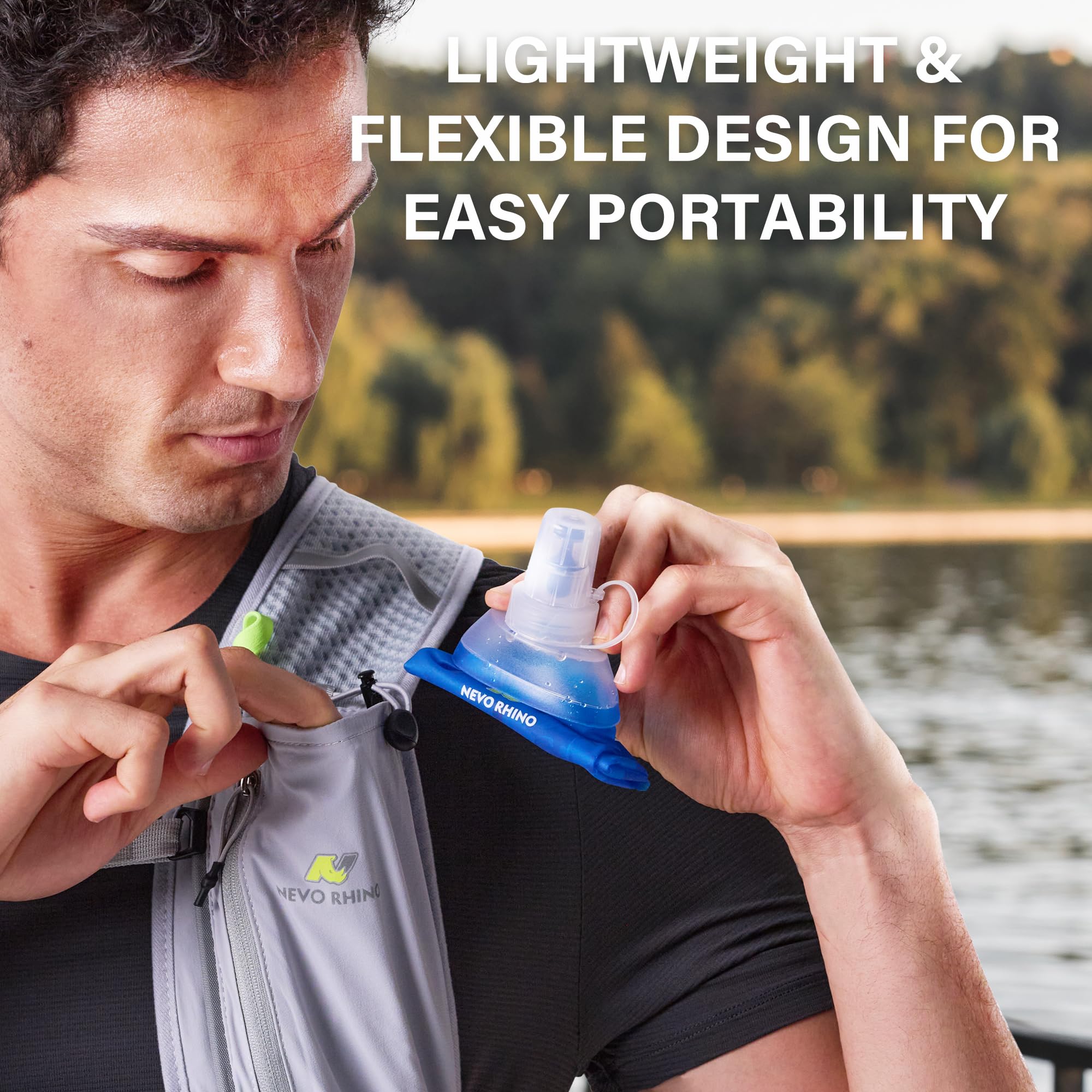 N NEVO RHINO 2PCS Soft Flask, 17oz/500ml TPU Running Water Bottle for Hydration Vests and Running Packs, Leak-proof BPA-Free Collapsible Water Bottles for Running, Hiking, Cycling, Climbing