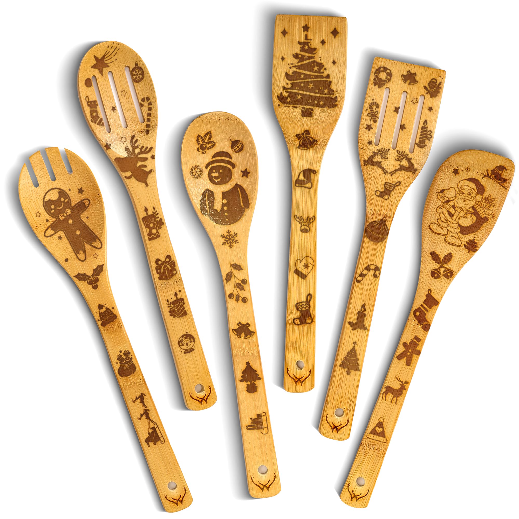 Wooden Spoons for Cooking set of 6 – Premium Wooden Utensil set for everyday use – Versatile Cooking utensils set safe for nonstick pans – Durable wooden spoon kitchen utensils set