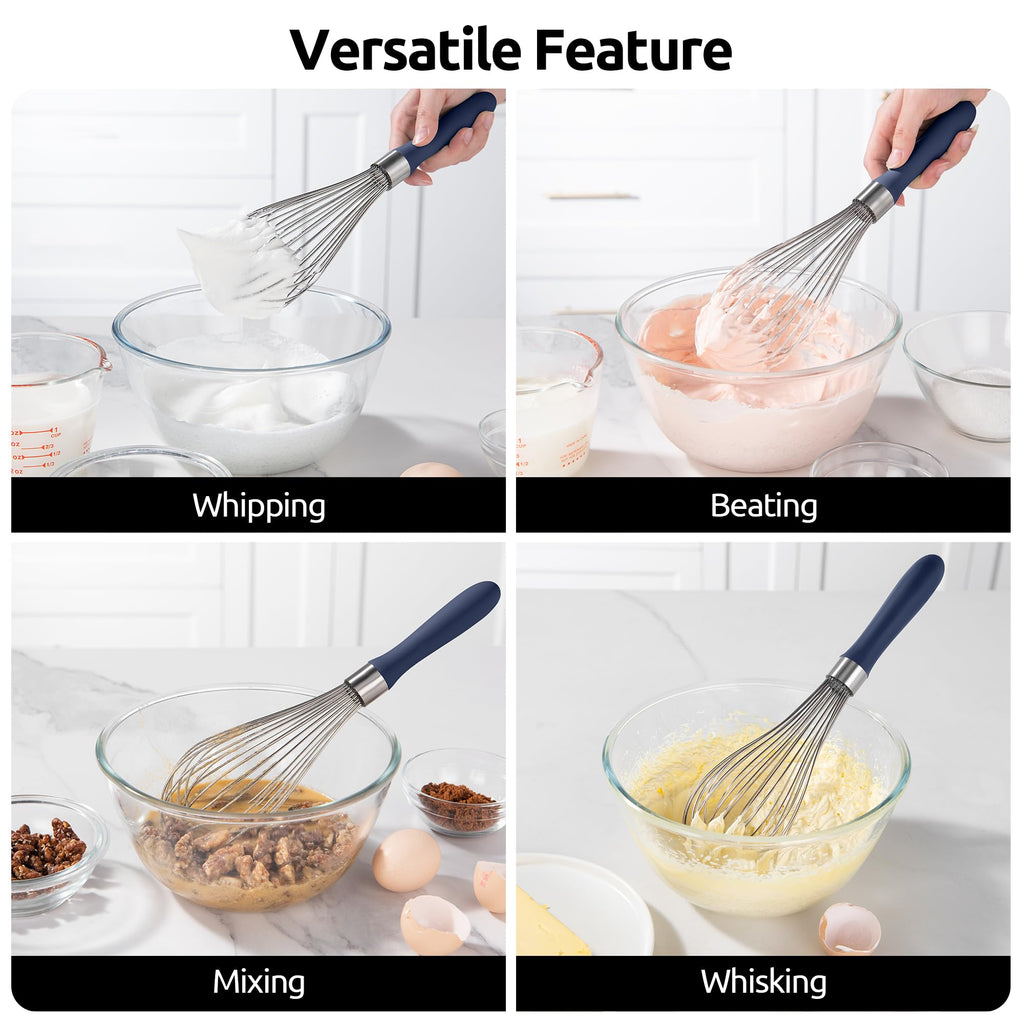 U-Taste Balloon Whisk for Cooking: 18/10 Stainless Steel Kitchen Wire Whisk, Medium Heavy Duty Egg Beater, Manual Baking Mixing Tool with 8 High Flex Wires for Stirring, Blending Sauce (Black)