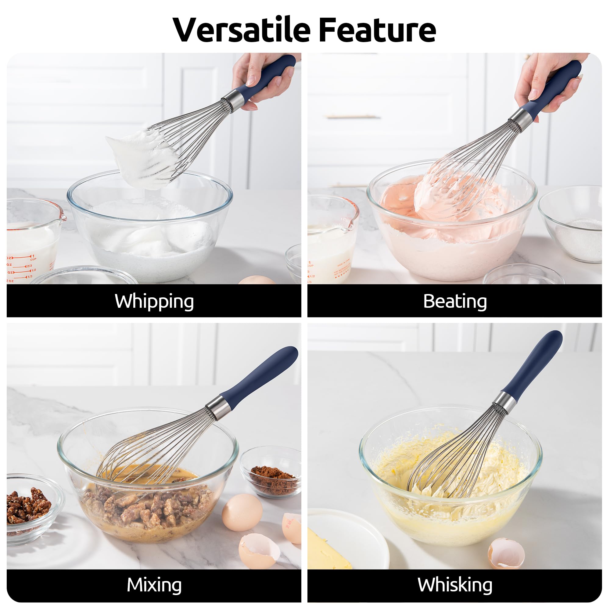 U-Taste Balloon Whisk for Cooking: 18/10 Stainless Steel Kitchen Wire Whisk, Medium Heavy Duty Egg Beater, Manual Baking Mixing Tool with 8 High Flex Wires for Stirring, Blending Sauce (Black)