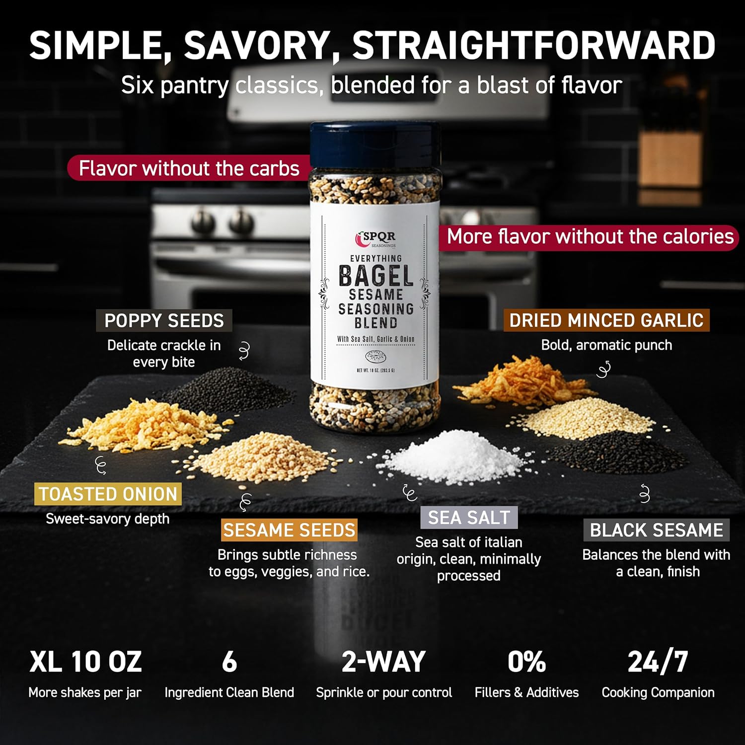 Everything Bagel Seasoning Blend Original XL 10 Ounce Jar. Delicious Blend of Sea Salt and Spices Dried Minced Garlic & Onion Flakes. Bagel Allspice.