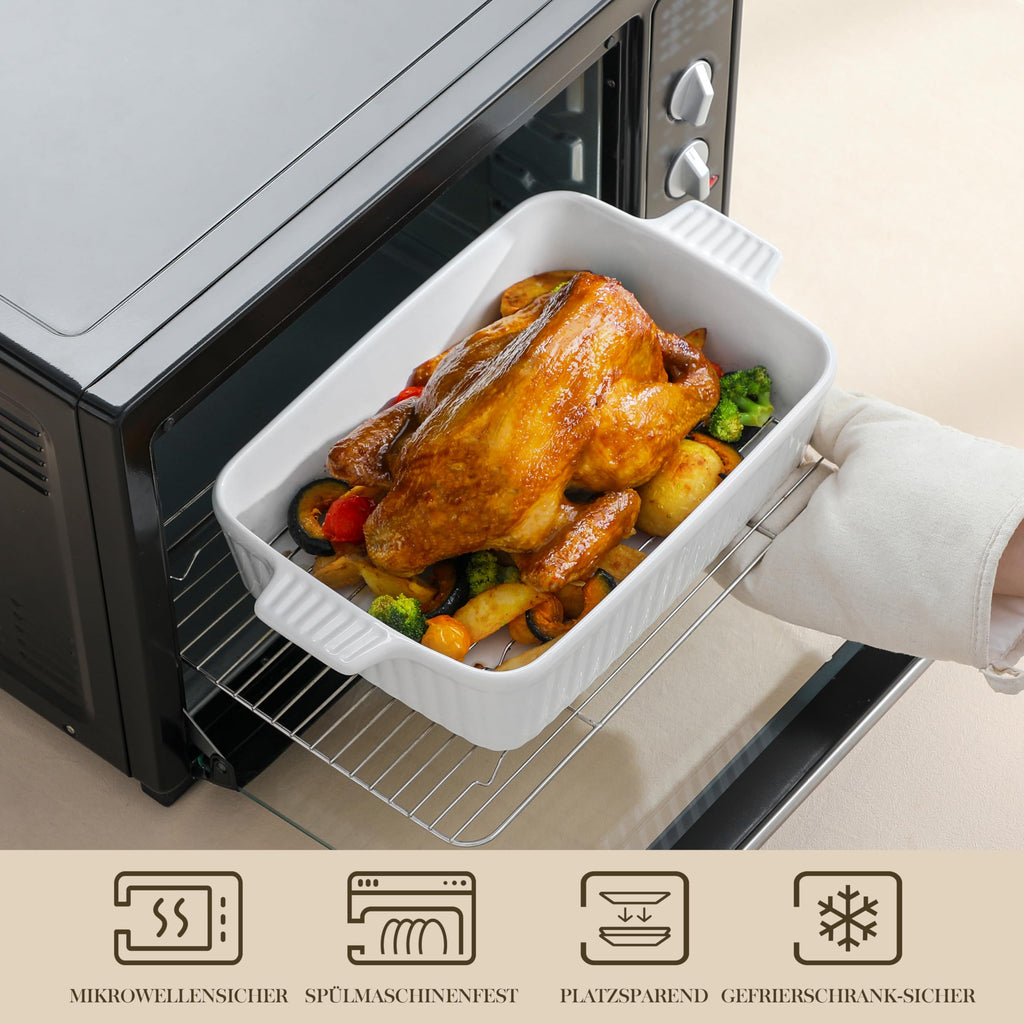 MALACASA 4.4 QT Baking Dish, 9x13 Large Casserole Dish for Oven, Ceramic Baking Pan, Rectangular Lasagna Pan Deep with Handles for Baking, Durable Microwave Oven Safe, Wedding Gift,White, Series BAKE-BAKE