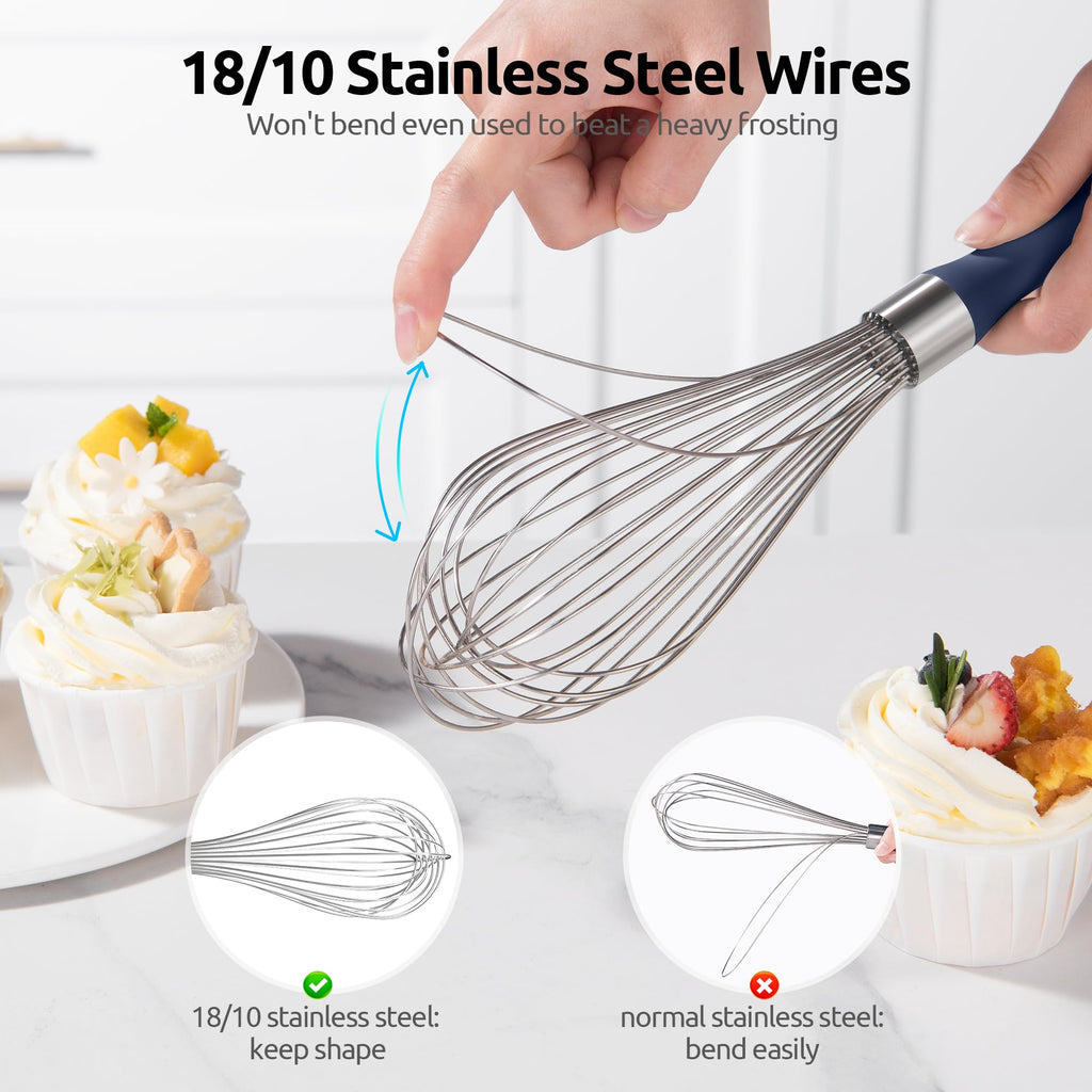 U-Taste Balloon Whisk for Cooking: 18/10 Stainless Steel Kitchen Wire Whisk, Medium Heavy Duty Egg Beater, Manual Baking Mixing Tool with 8 High Flex Wires for Stirring, Blending Sauce (Black)