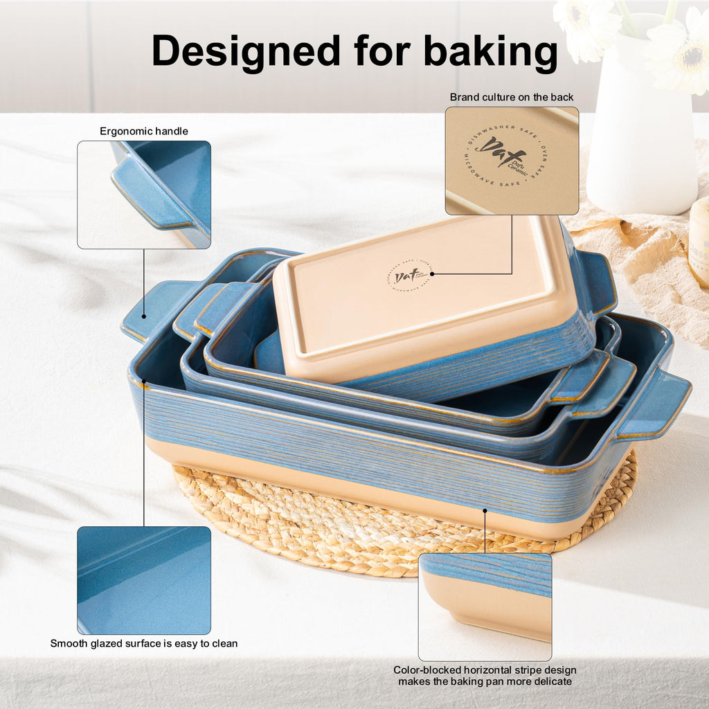 Casserole Dishes for Oven, Baking Dishes, Ceramic Bakeware Sets of 4, Rectangular Baking Pan Set with Handles for Baking, Casserole, Kitchen, Wedding Gift,White