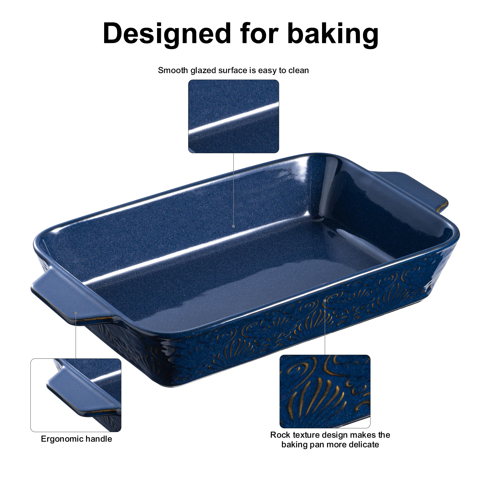 Casserole Dishes for Oven, Baking Dishes, Ceramic Bakeware Sets of 4, Rectangular Baking Pan Set with Handles for Baking, Casserole, Kitchen, Wedding Gift,White