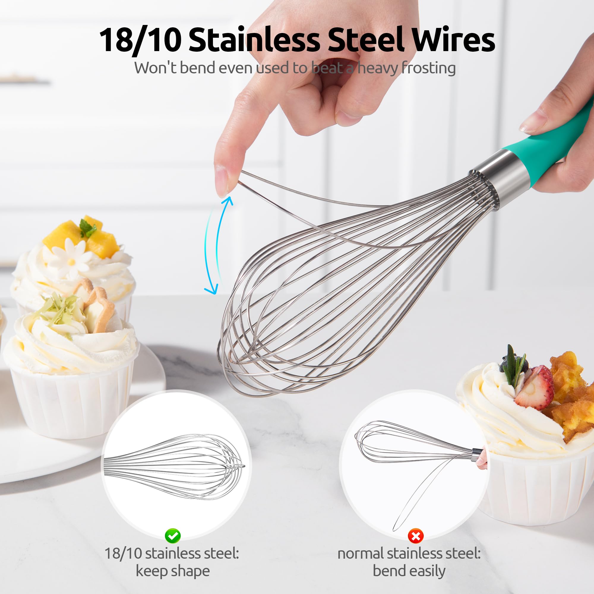 U-Taste Balloon Whisk for Cooking: 18/10 Stainless Steel Kitchen Wire Whisk, Medium Heavy Duty Egg Beater, Manual Baking Mixing Tool with 8 High Flex Wires for Stirring, Blending Sauce (Black)