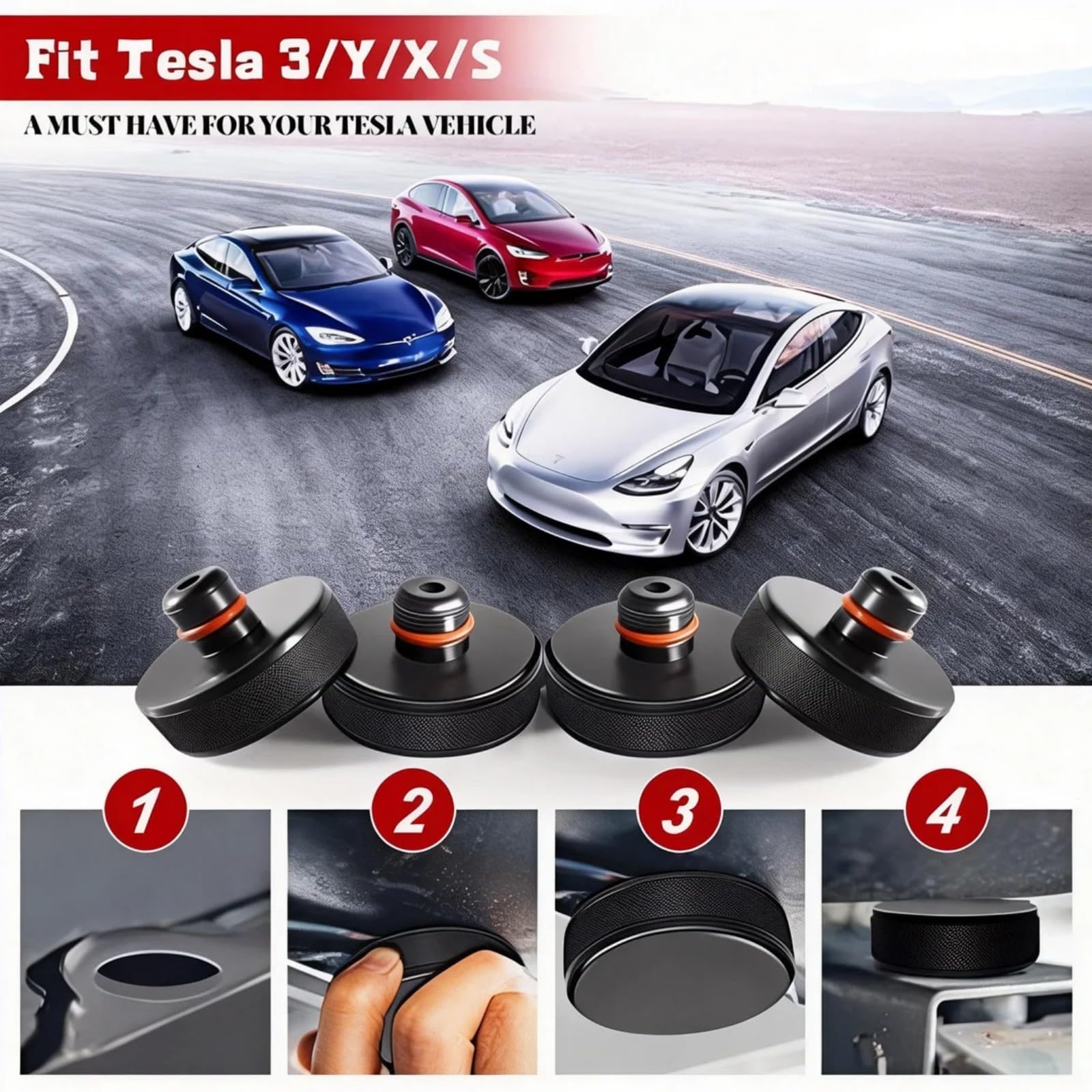 Tesla Jack Pads Lifting Jack Pad for Tesla Model 3/Y/S/X – Waterproof Tesla Pucks with Storage Case, Safe Jacking Protection for Tire Changes, Garage Repairs Tools Kit & Roadside Maintenance (4 Pack)