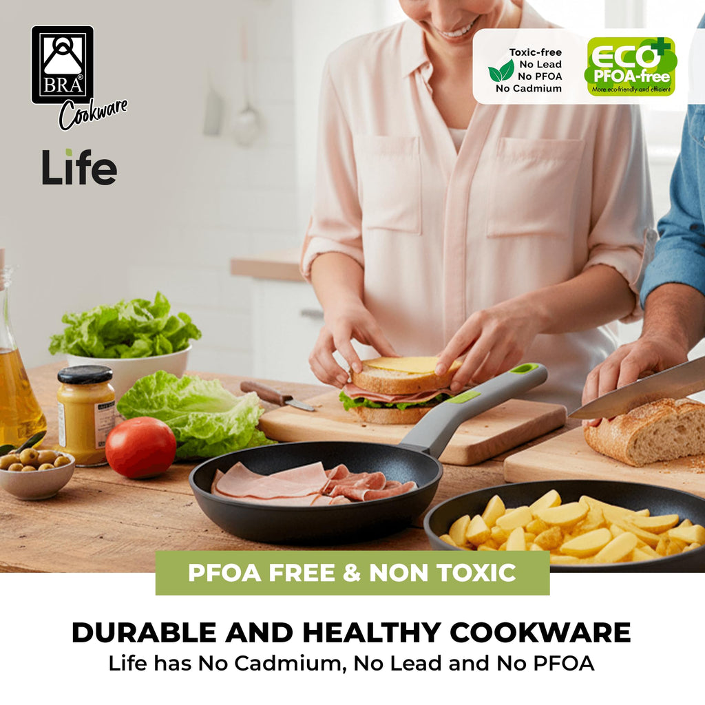BRA COOKWARE Life Ceramic Nonstick Sauté Pan w/Glass Lid | 12.6 Inch 4.79 Quart Recycled Aluminum Deep Pan | Dual-Handle Braiser | Ceramic Non-Stick Coating | PFOA Free | All Cooktops & Oven Safe