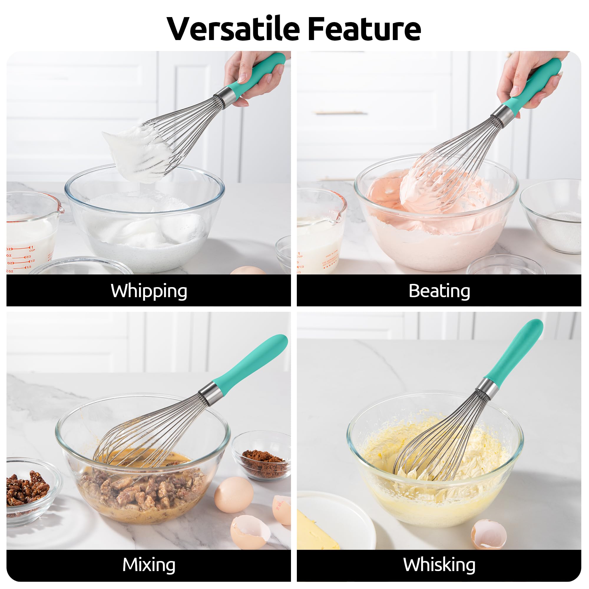 U-Taste Balloon Whisk for Cooking: 18/10 Stainless Steel Kitchen Wire Whisk, Medium Heavy Duty Egg Beater, Manual Baking Mixing Tool with 8 High Flex Wires for Stirring, Blending Sauce (Black)