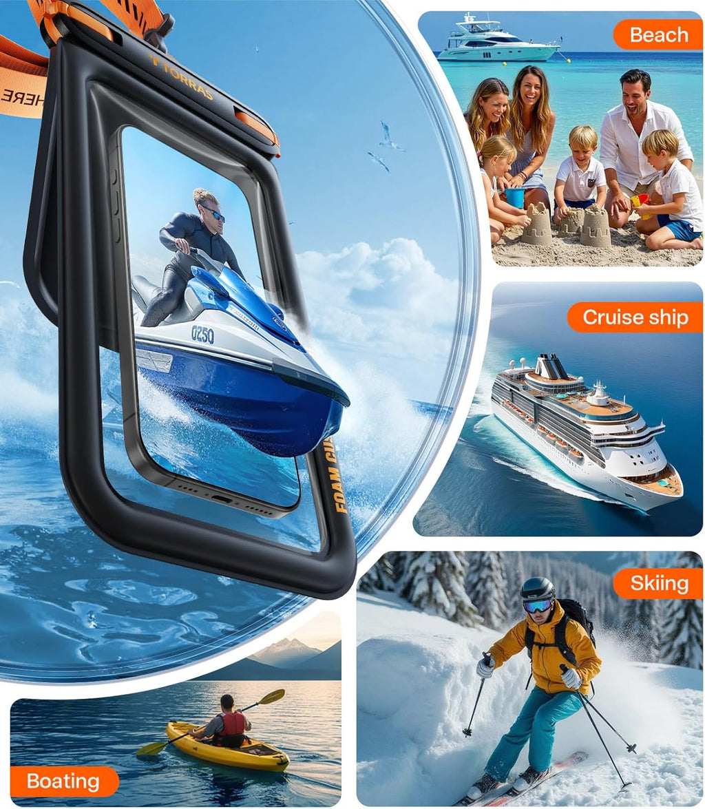 TORRAS IP68 Waterproof Phone Pouch Double Space, Floating Waterproof Phone Case with Lanyard for iPhone 17 Pro Max 16 15 14 S26 S25, Phone Dry Bag Vacation Cruise Ship Travel Essentials 7.0'', Black
