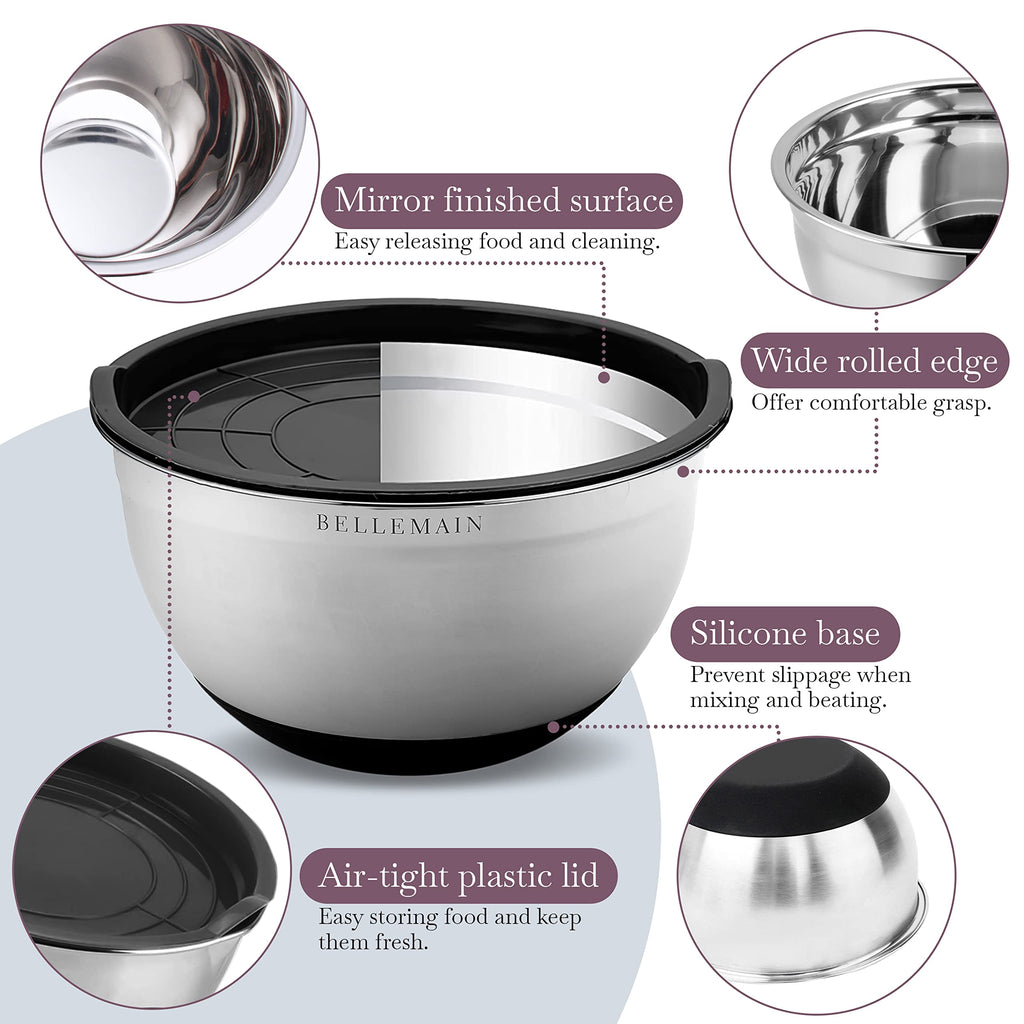 Stainless Steel Mixing Bowls with Lids Set – Large, Durable, Airtight Kitchen Bowls for Food Prep, Baking, Salad, and Storage (4 piece set)