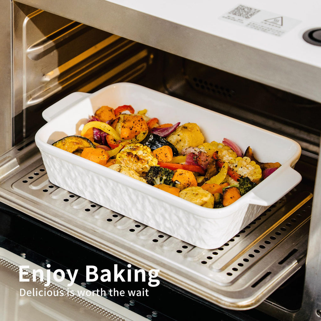 Casserole Dishes for Oven, Baking Dishes, Ceramic Bakeware Sets of 4, Rectangular Baking Pan Set with Handles for Baking, Casserole, Kitchen, Wedding Gift,White