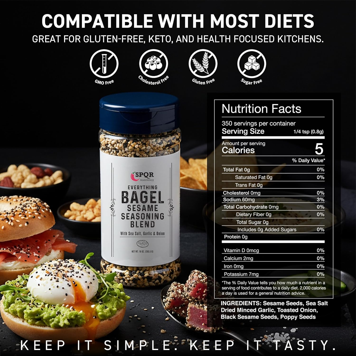 Everything Bagel Seasoning Blend Original XL 10 Ounce Jar. Delicious Blend of Sea Salt and Spices Dried Minced Garlic & Onion Flakes. Bagel Allspice.