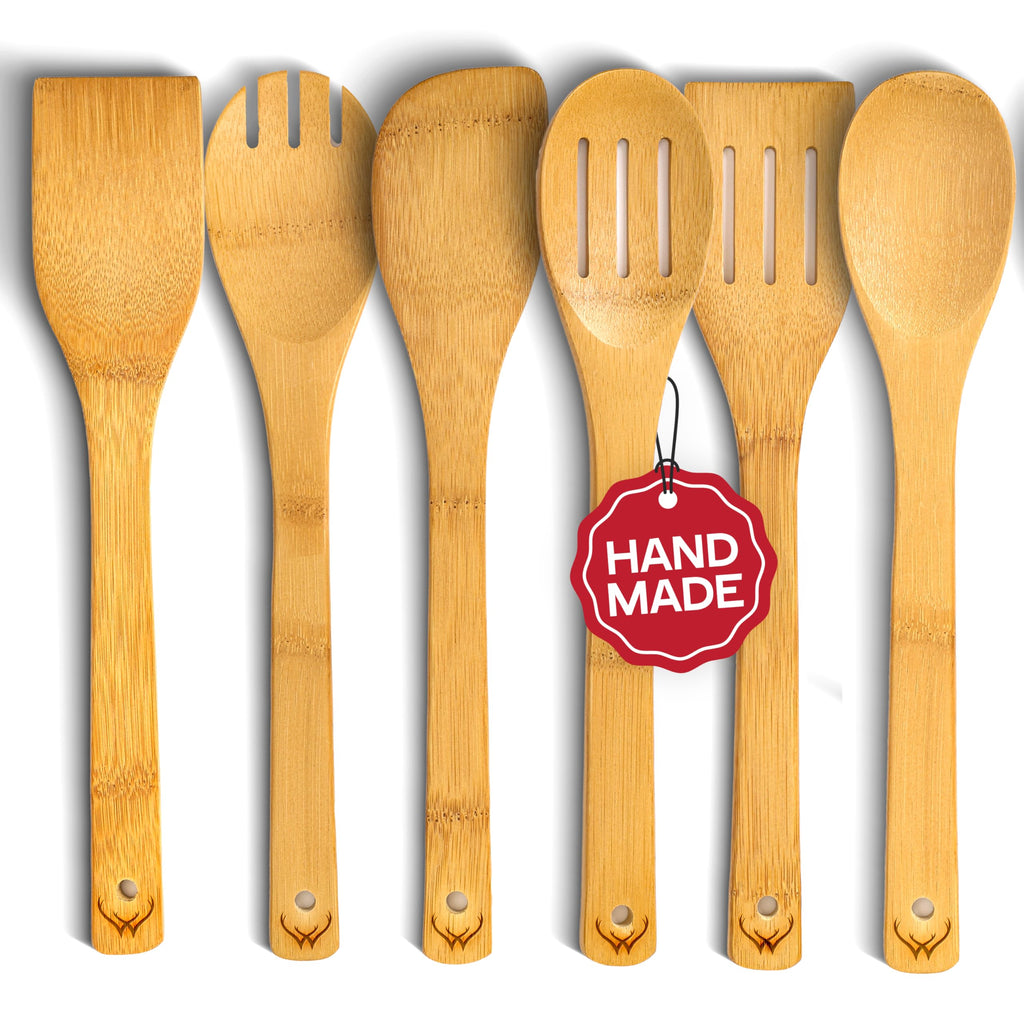 Wooden Spoons for Cooking set of 6 – Premium Wooden Utensil set for everyday use – Versatile Cooking utensils set safe for nonstick pans – Durable wooden spoon kitchen utensils set