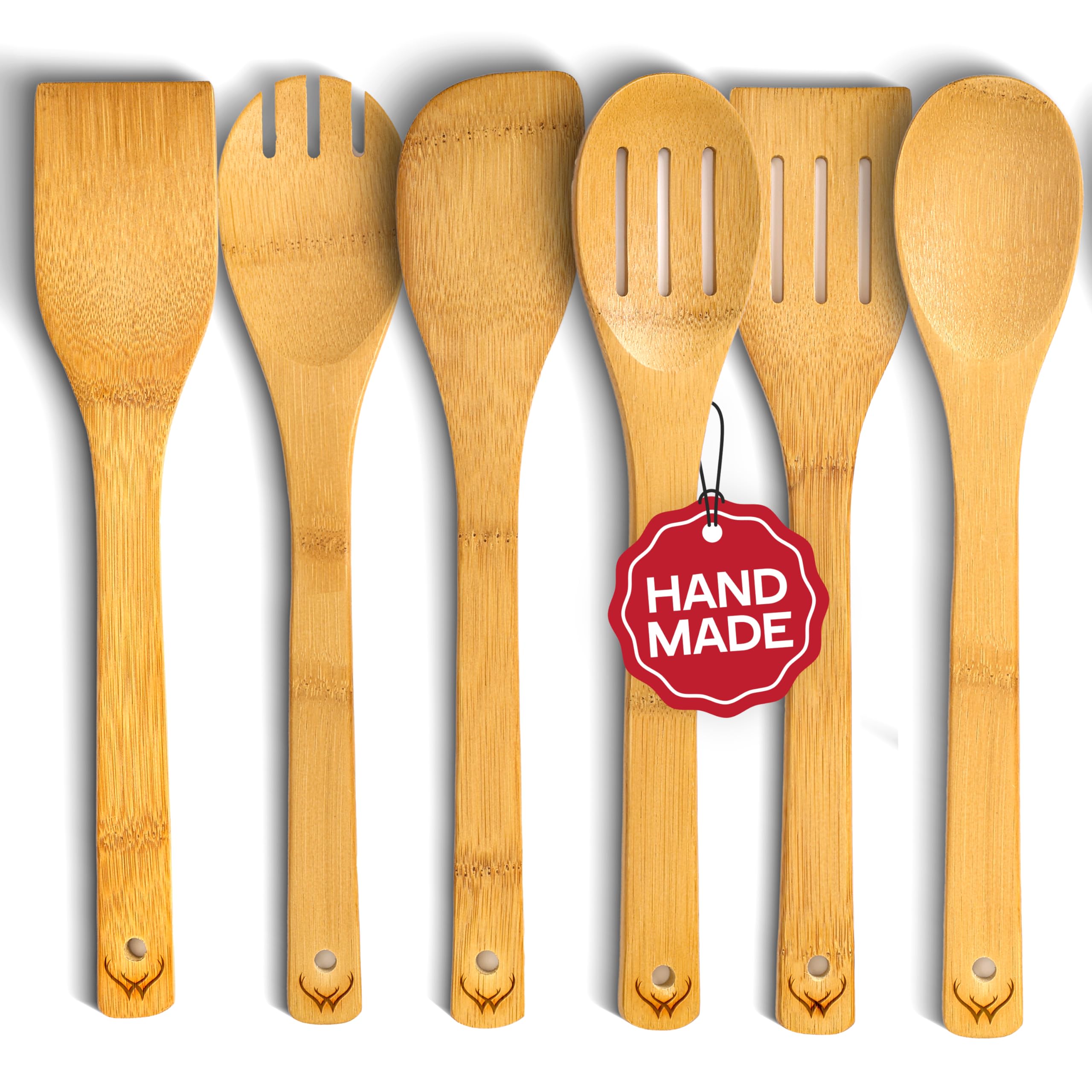 Wooden Spoons for Cooking set of 6 – Premium Wooden Utensil set for everyday use – Versatile Cooking utensils set safe for nonstick pans – Durable wooden spoon kitchen utensils set