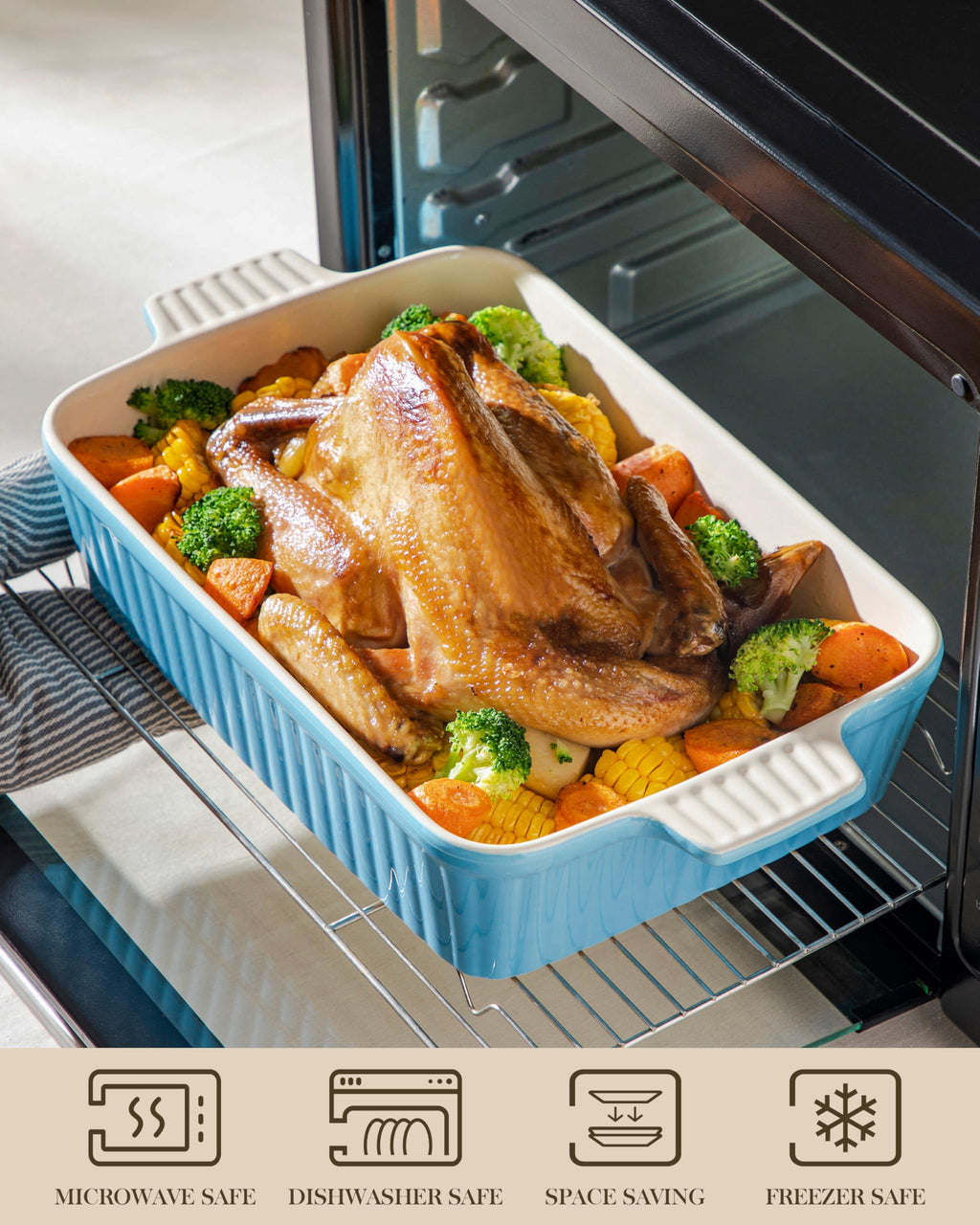 MALACASA 4.4 QT Baking Dish, 9x13 Large Casserole Dish for Oven, Ceramic Baking Pan, Rectangular Lasagna Pan Deep with Handles for Baking, Durable Microwave Oven Safe, Wedding Gift,White, Series BAKE-BAKE