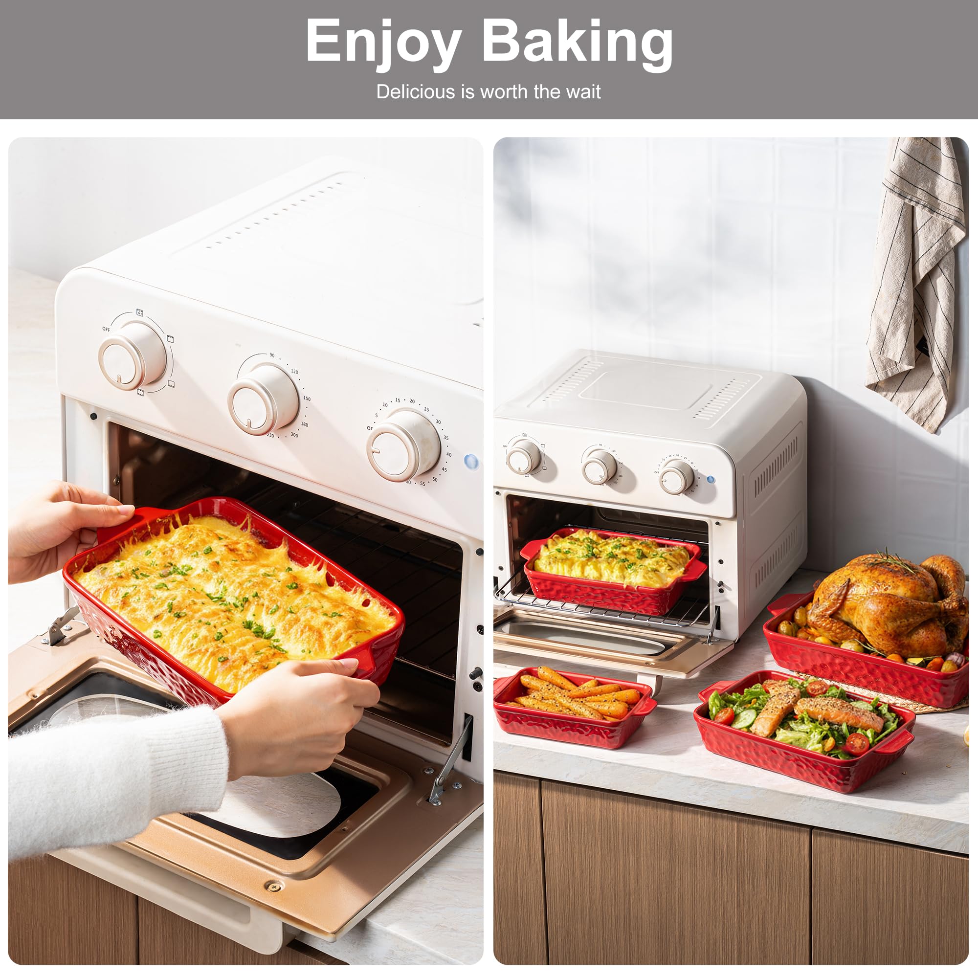 Casserole Dishes for Oven, Baking Dishes, Ceramic Bakeware Sets of 4, Rectangular Baking Pan Set with Handles for Baking, Casserole, Kitchen, Wedding Gift,White