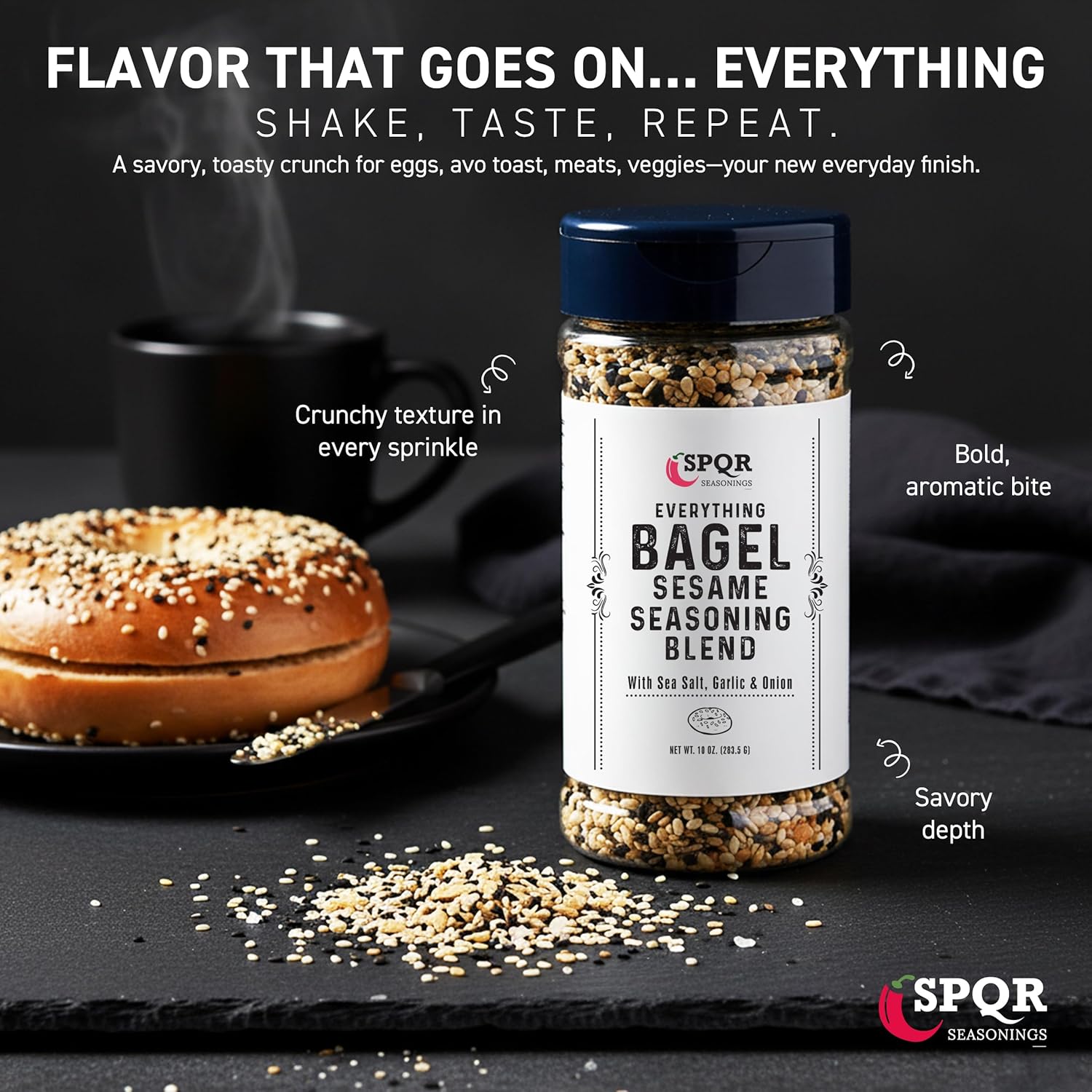 Everything Bagel Seasoning Blend Original XL 10 Ounce Jar. Delicious Blend of Sea Salt and Spices Dried Minced Garlic & Onion Flakes. Bagel Allspice.