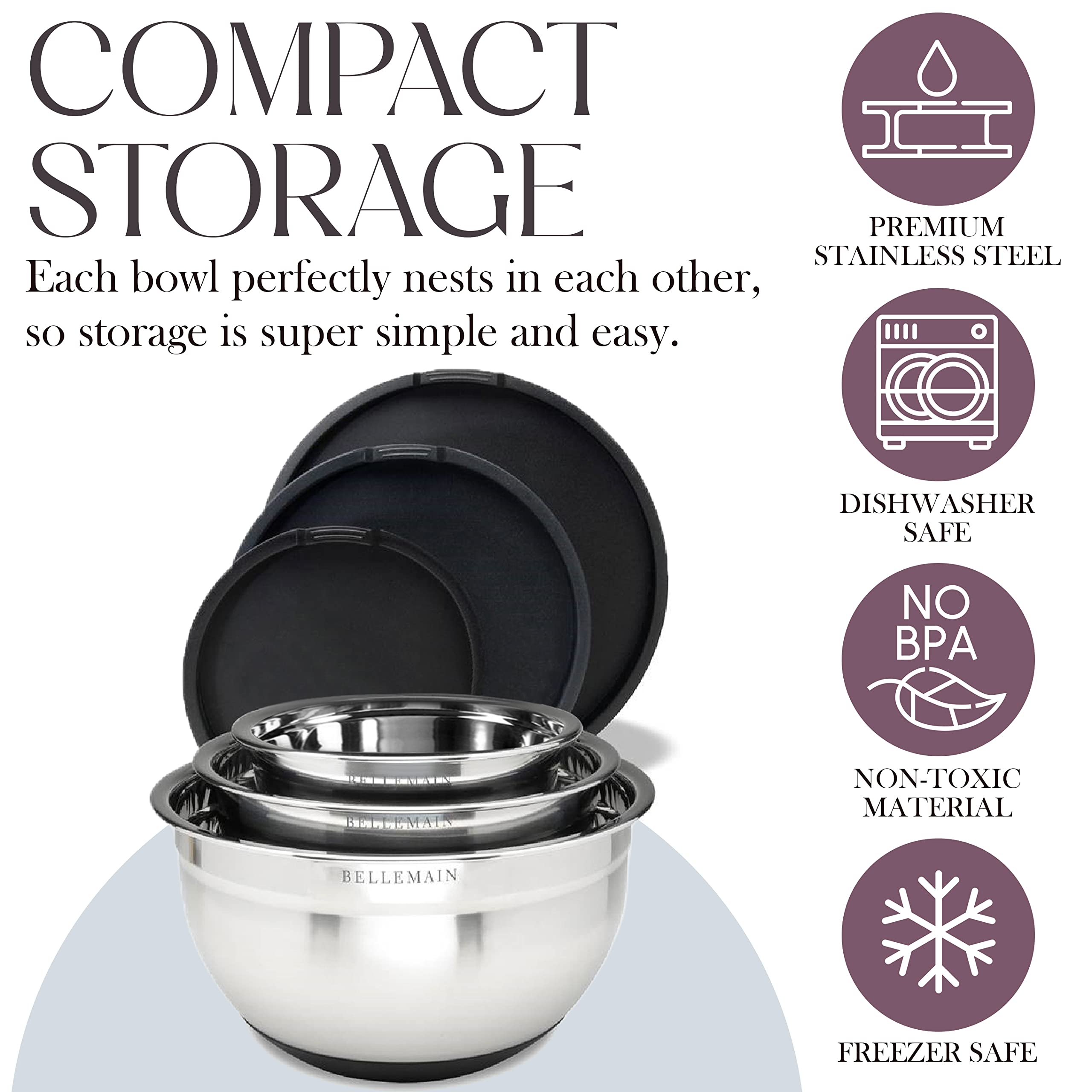 Stainless Steel Mixing Bowls with Lids Set – Large, Durable, Airtight Kitchen Bowls for Food Prep, Baking, Salad, and Storage (4 piece set)