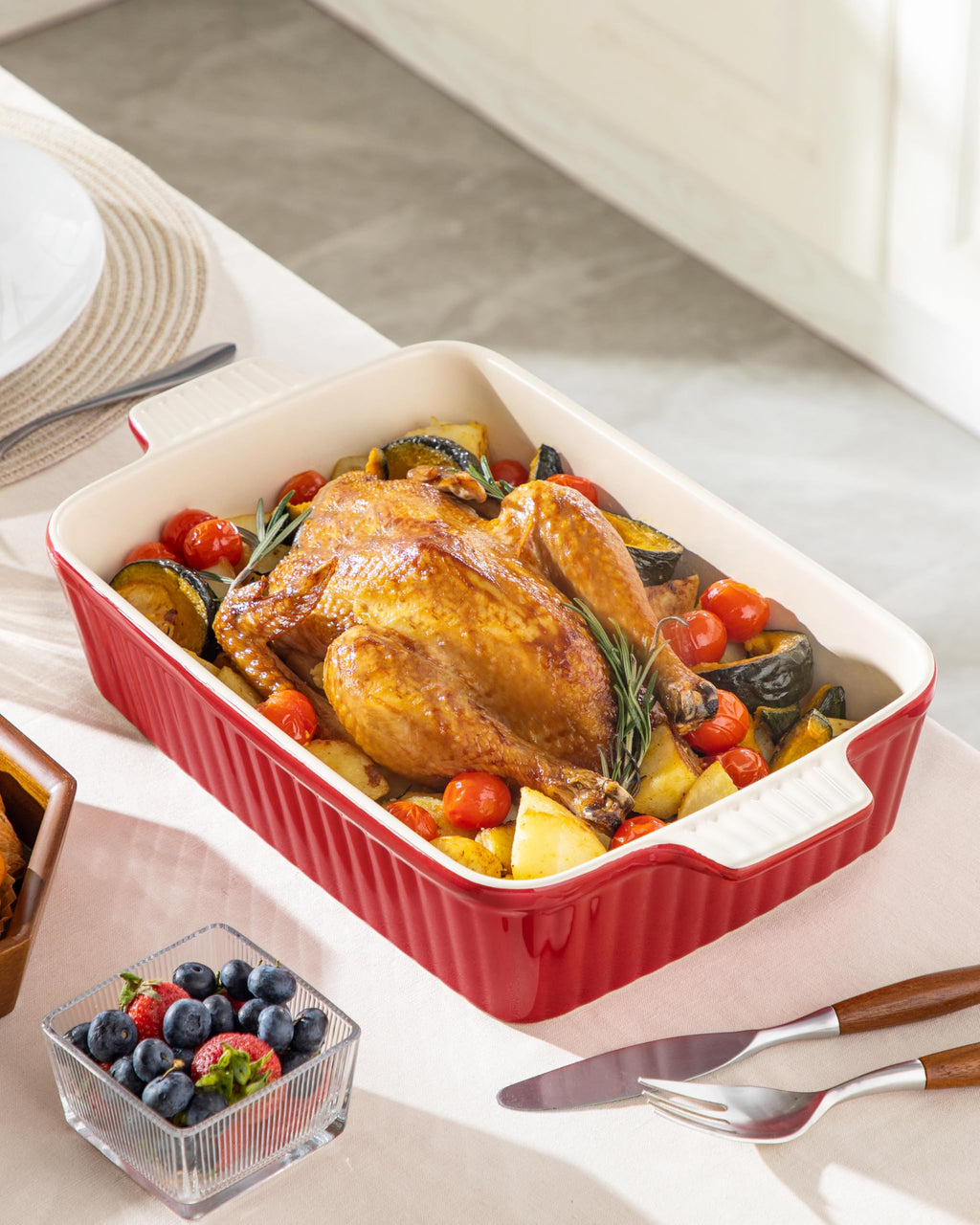 MALACASA 4.4 QT Baking Dish, 9x13 Large Casserole Dish for Oven, Ceramic Baking Pan, Rectangular Lasagna Pan Deep with Handles for Baking, Durable Microwave Oven Safe, Wedding Gift,White, Series BAKE-BAKE