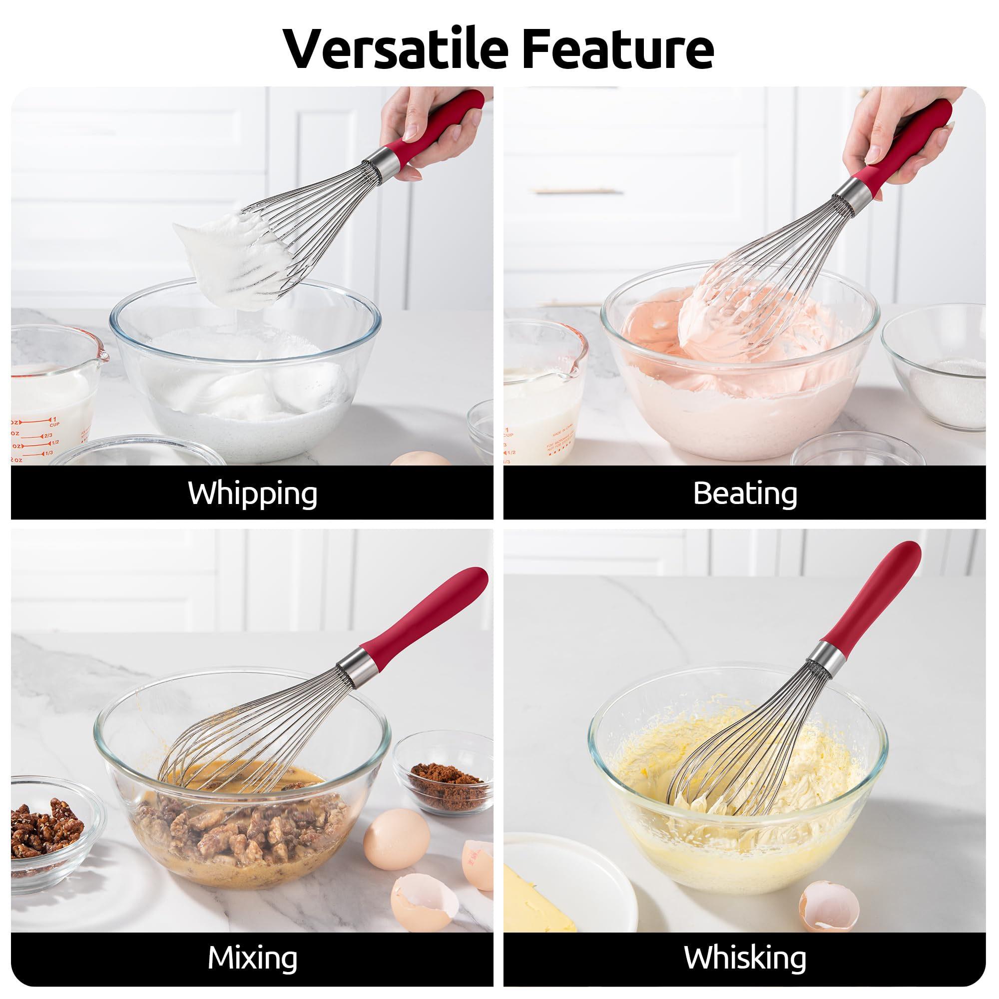 U-Taste Balloon Whisk for Cooking: 18/10 Stainless Steel Kitchen Wire Whisk, Medium Heavy Duty Egg Beater, Manual Baking Mixing Tool with 8 High Flex Wires for Stirring, Blending Sauce (Black)