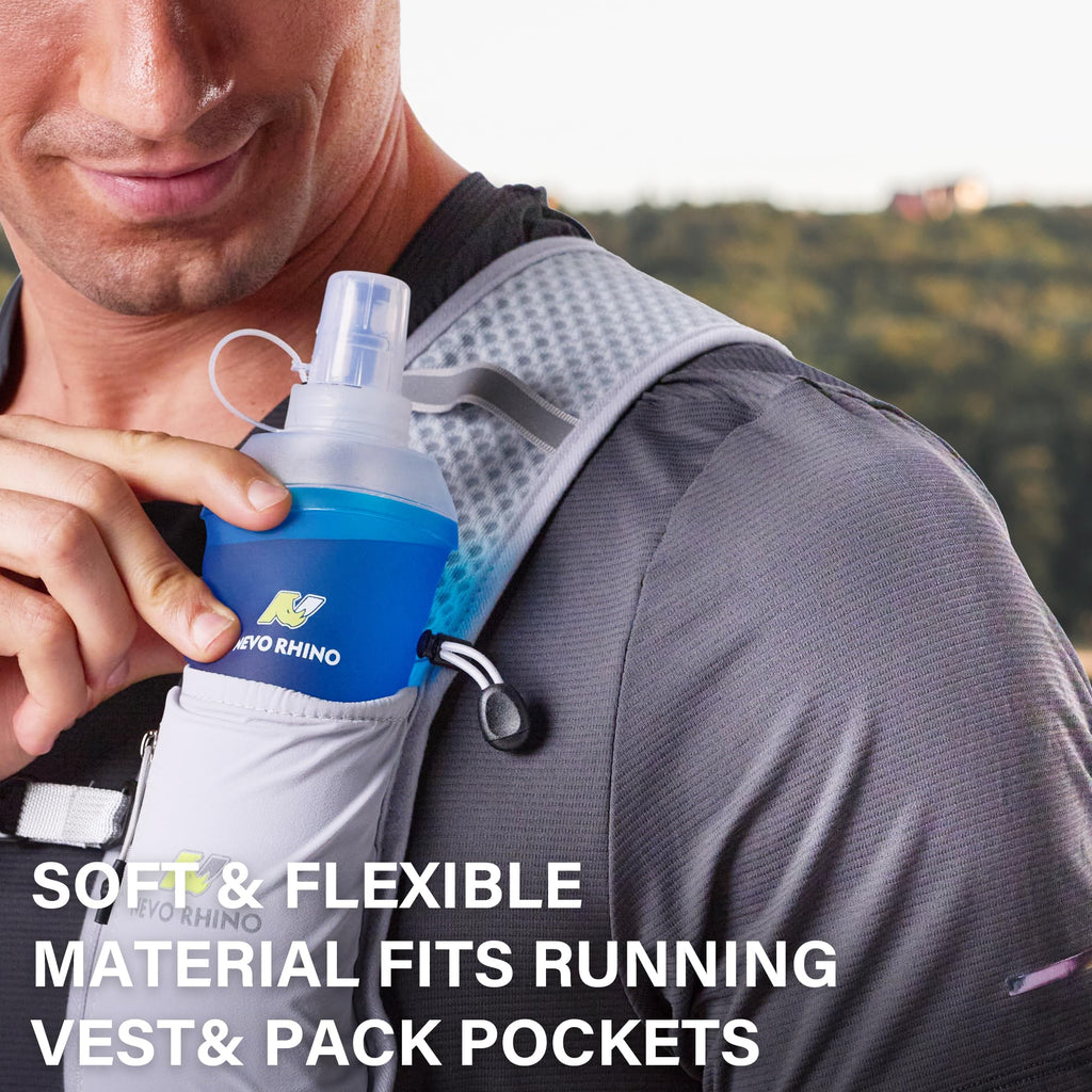 N NEVO RHINO 2PCS Soft Flask, 17oz/500ml TPU Running Water Bottle for Hydration Vests and Running Packs, Leak-proof BPA-Free Collapsible Water Bottles for Running, Hiking, Cycling, Climbing