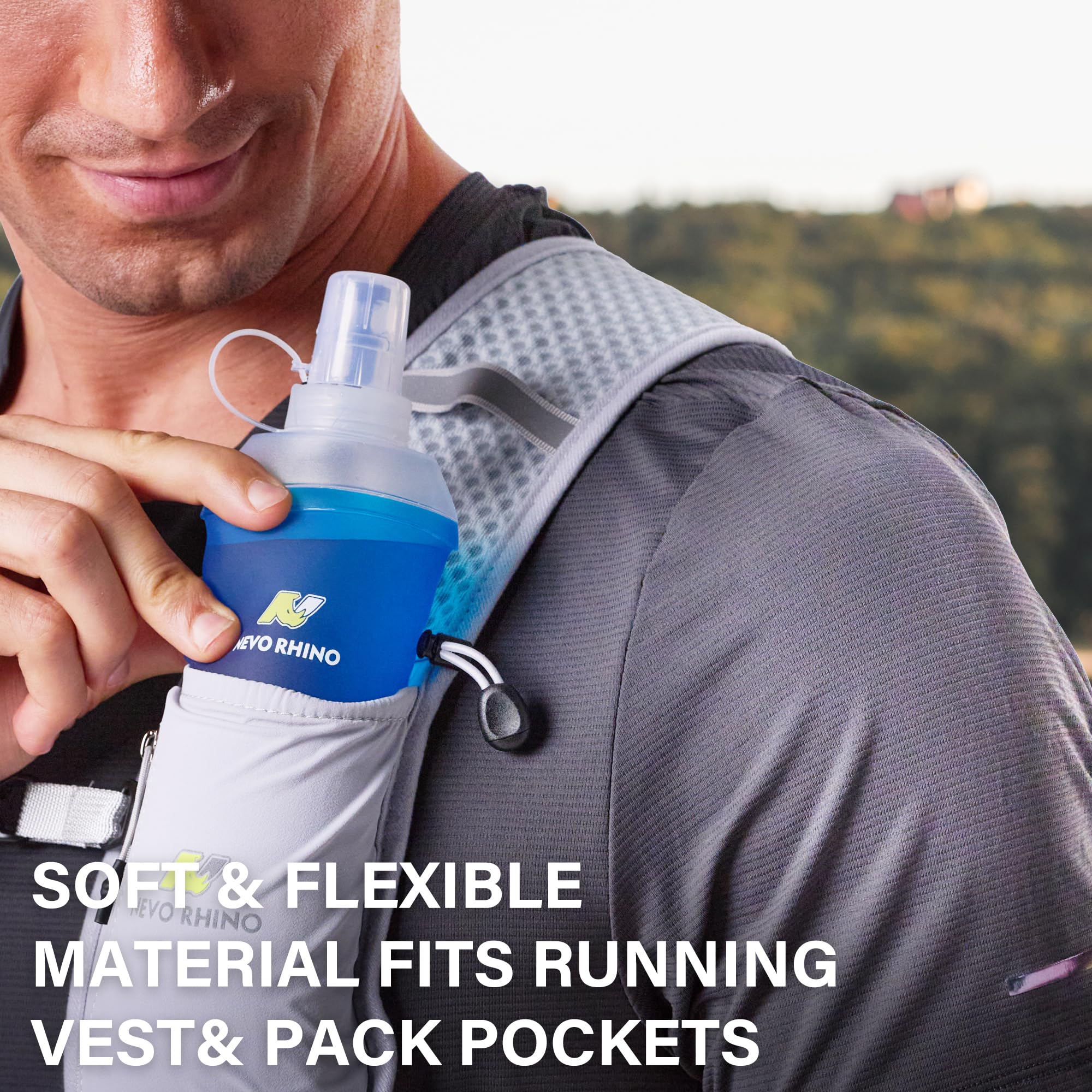 N NEVO RHINO 2PCS Soft Flask, 17oz/500ml TPU Running Water Bottle for Hydration Vests and Running Packs, Leak-proof BPA-Free Collapsible Water Bottles for Running, Hiking, Cycling, Climbing