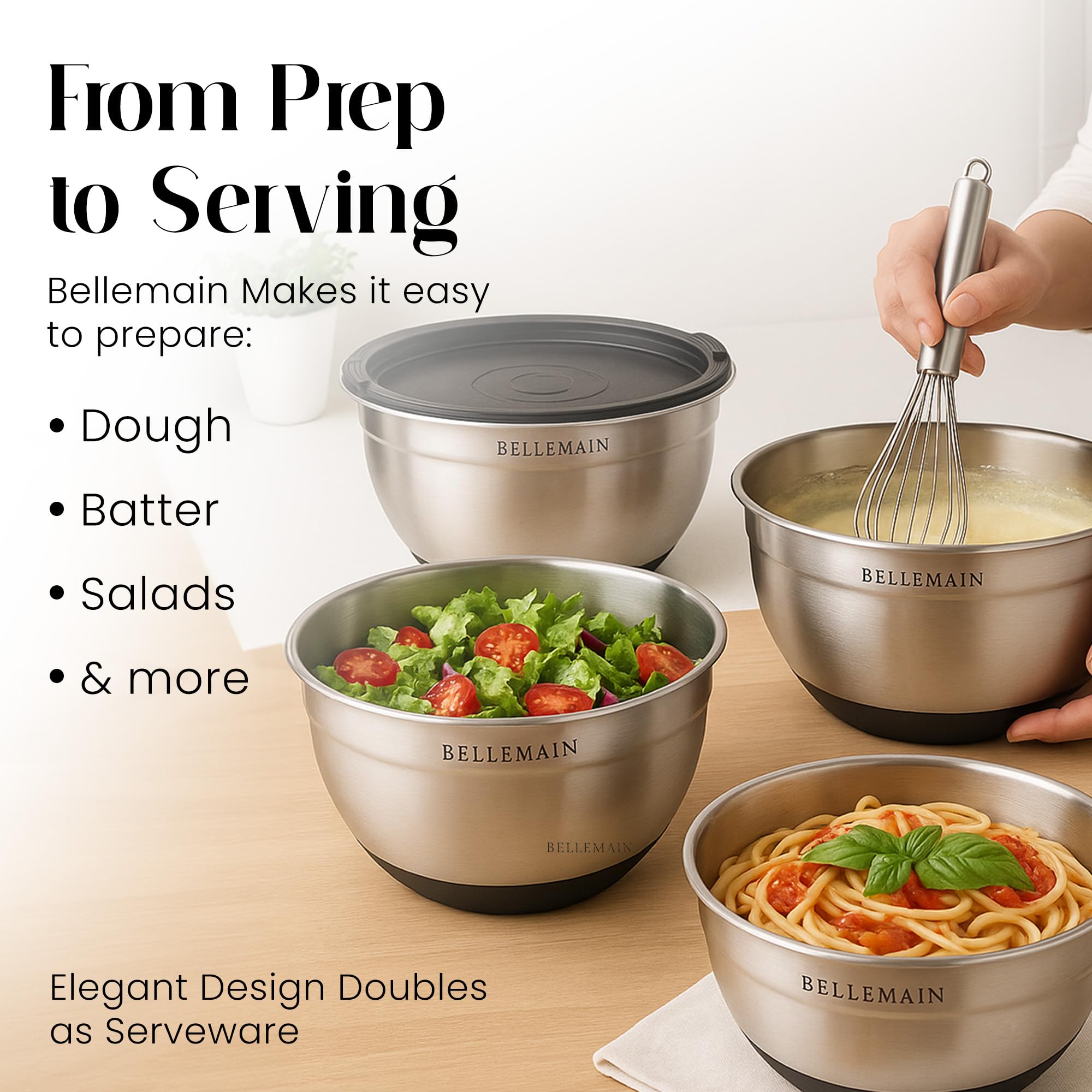 Stainless Steel Mixing Bowls with Lids Set – Large, Durable, Airtight Kitchen Bowls for Food Prep, Baking, Salad, and Storage (4 piece set)
