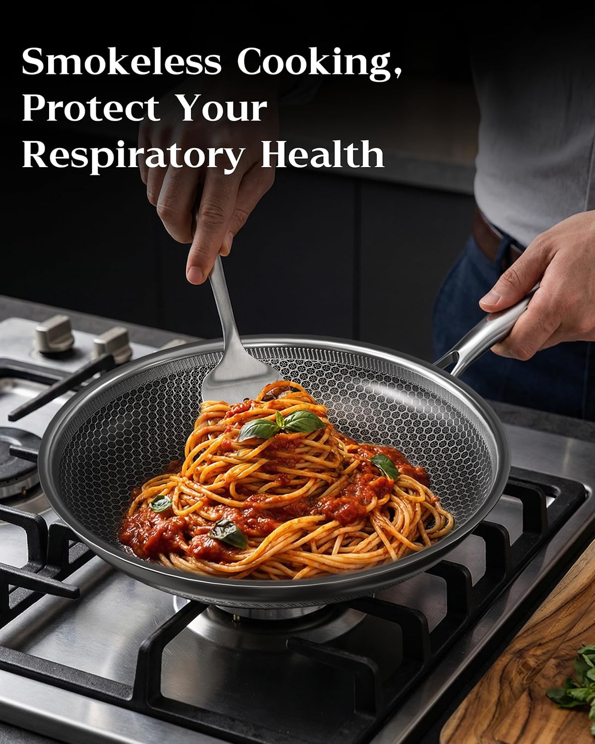 Honeycomb Stainless Steel Nonstick Frying Pan with Lid 10 Inch, Induction Cooktop Compatible Skillet, PFOA-Free Scratch-Proof, Dishwasher & Oven Safe, Stay-Cool Handle, Silver Kitchen Cookware