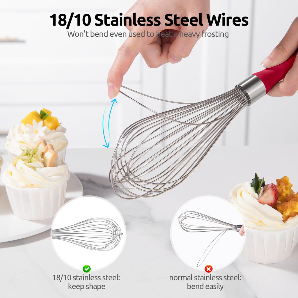 U-Taste Balloon Whisk for Cooking: 18/10 Stainless Steel Kitchen Wire Whisk, Medium Heavy Duty Egg Beater, Manual Baking Mixing Tool with 8 High Flex Wires for Stirring, Blending Sauce (Black)