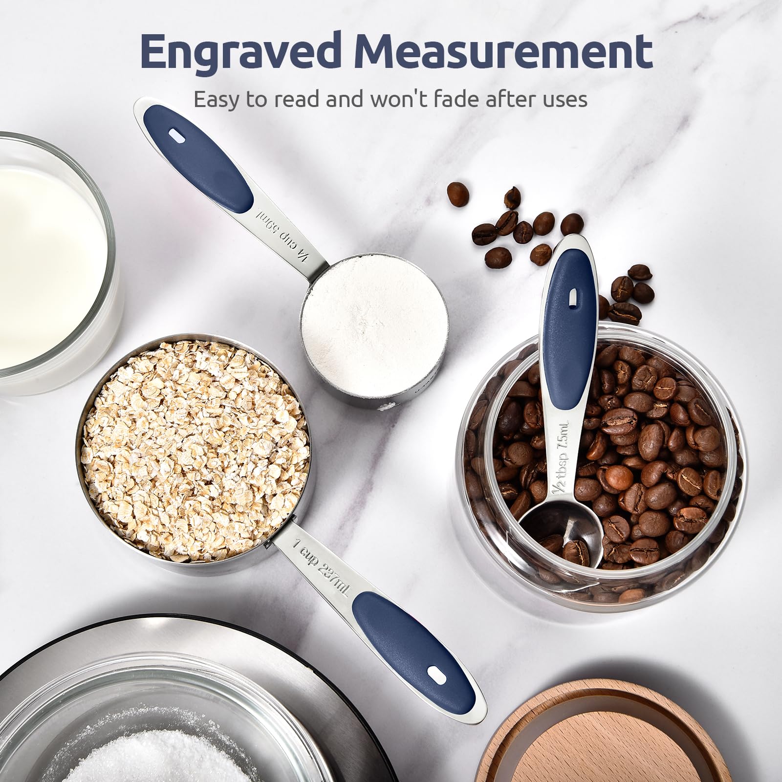 Measuring Cups : U-Taste 18/8 Stainless Steel Measuring Cups and Spoons Set of 10 Piece, Upgraded Thickness Handle(Black)