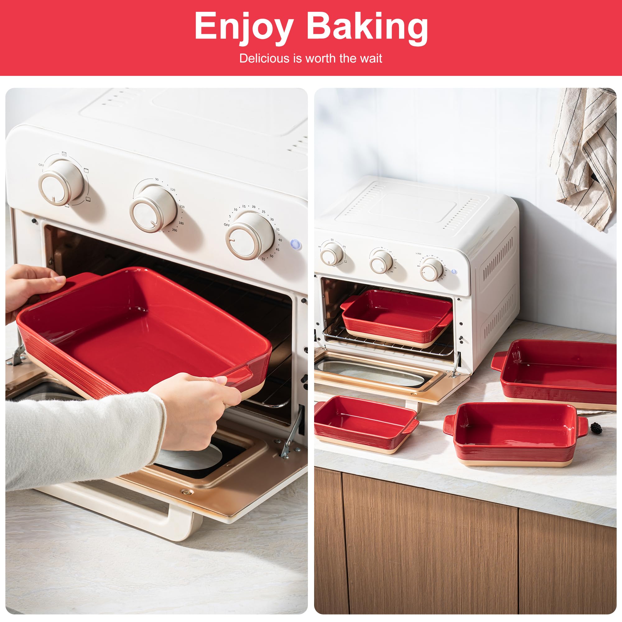 Casserole Dishes for Oven, Baking Dishes, Ceramic Bakeware Sets of 4, Rectangular Baking Pan Set with Handles for Baking, Casserole, Kitchen, Wedding Gift,White