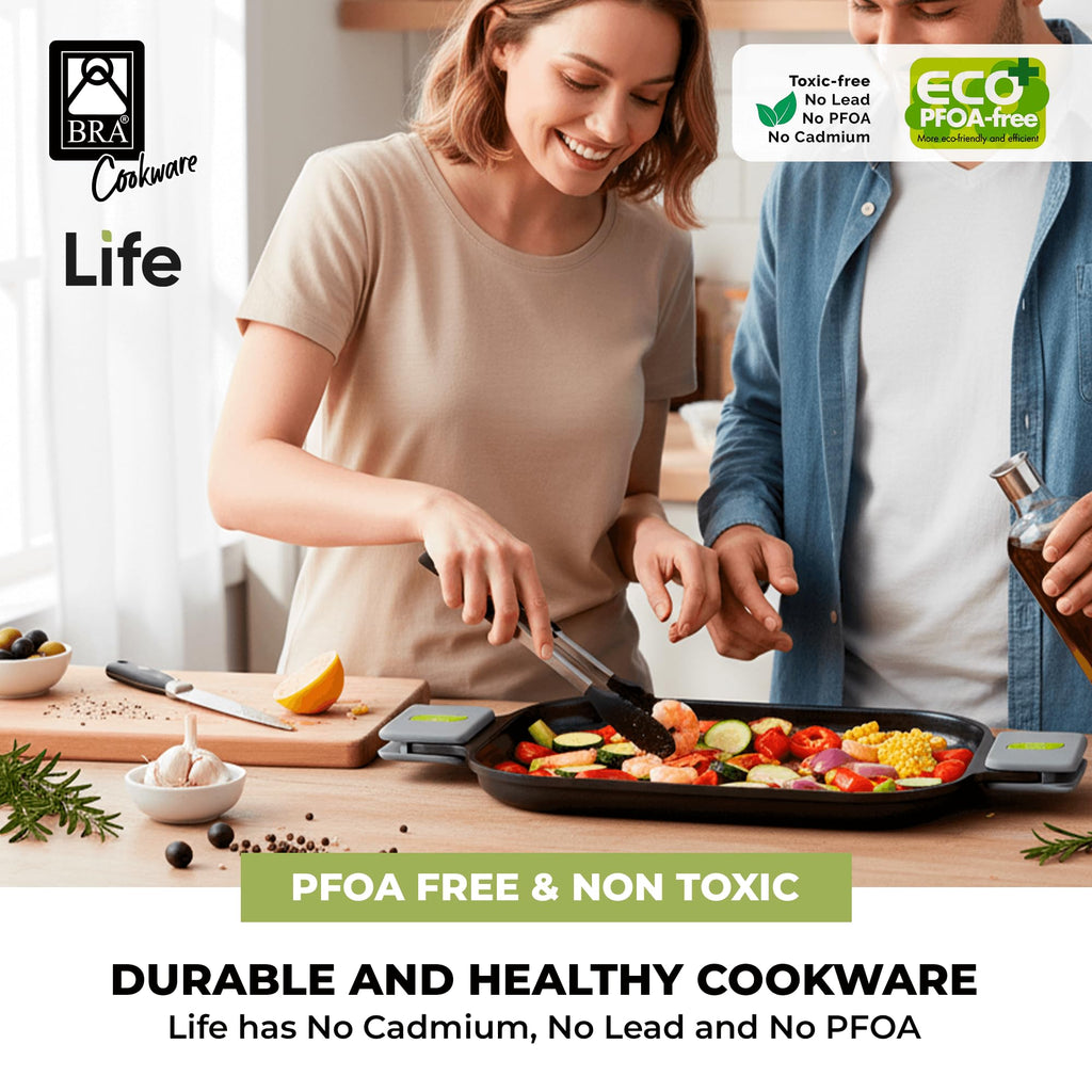 BRA COOKWARE Life Ceramic Nonstick Sauté Pan w/Glass Lid | 12.6 Inch 4.79 Quart Recycled Aluminum Deep Pan | Dual-Handle Braiser | Ceramic Non-Stick Coating | PFOA Free | All Cooktops & Oven Safe