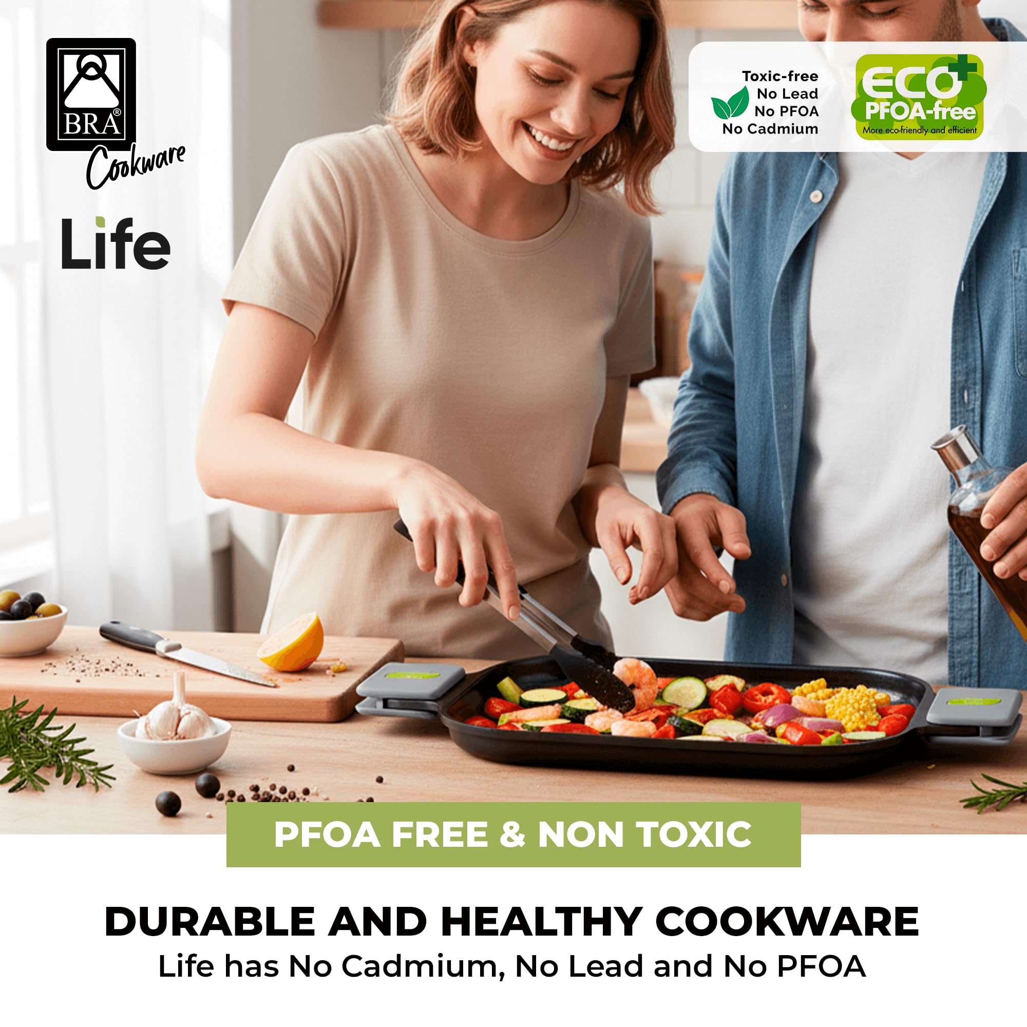 BRA COOKWARE Life Ceramic Nonstick Sauté Pan w/Glass Lid | 12.6 Inch 4.79 Quart Recycled Aluminum Deep Pan | Dual-Handle Braiser | Ceramic Non-Stick Coating | PFOA Free | All Cooktops & Oven Safe