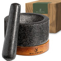 WALDWERK Mortar and Pestle - Mortar and Pestle Set with Anti-Scratch Oak Wood Base - Mortar with Extra Large Pestle Made of Natural Granite - Large Mortar and Pestle - Ideal for Guacamole