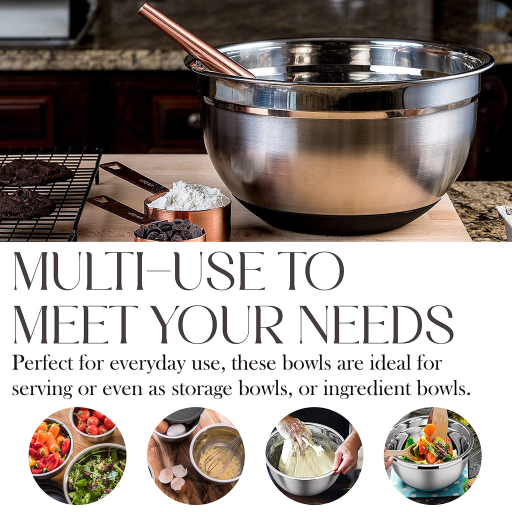 Stainless Steel Mixing Bowls with Lids Set – Large, Durable, Airtight Kitchen Bowls for Food Prep, Baking, Salad, and Storage (4 piece set)