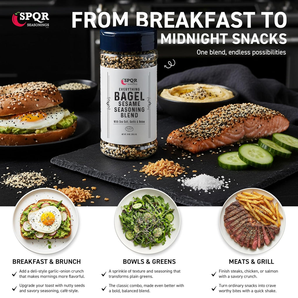Everything Bagel Seasoning Blend Original XL 10 Ounce Jar. Delicious Blend of Sea Salt and Spices Dried Minced Garlic & Onion Flakes. Bagel Allspice.