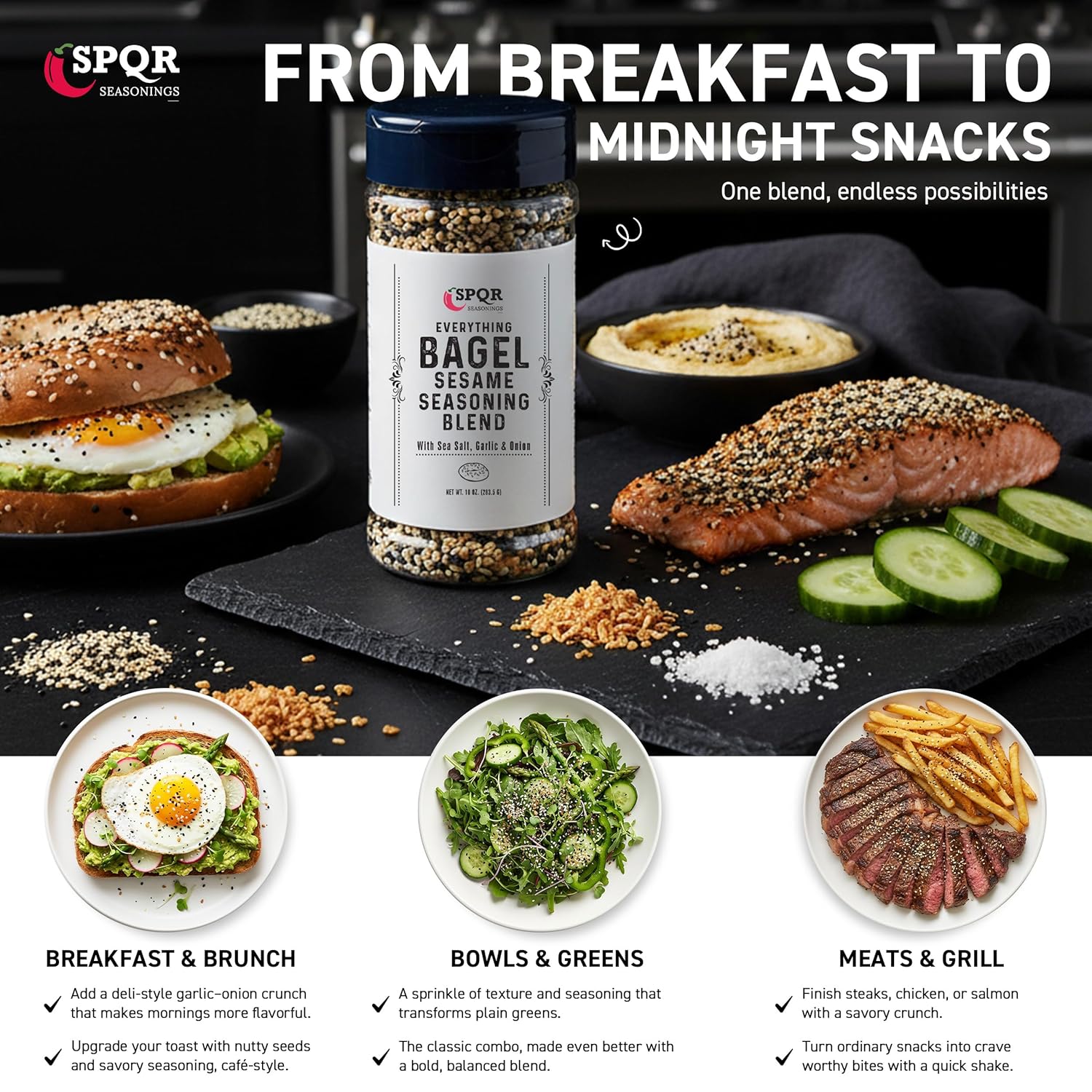 Everything Bagel Seasoning Blend Original XL 10 Ounce Jar. Delicious Blend of Sea Salt and Spices Dried Minced Garlic & Onion Flakes. Bagel Allspice.