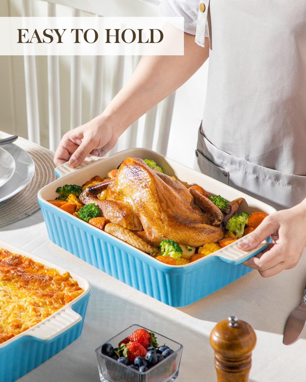 MALACASA 4.4 QT Baking Dish, 9x13 Large Casserole Dish for Oven, Ceramic Baking Pan, Rectangular Lasagna Pan Deep with Handles for Baking, Durable Microwave Oven Safe, Wedding Gift,White, Series BAKE-BAKE