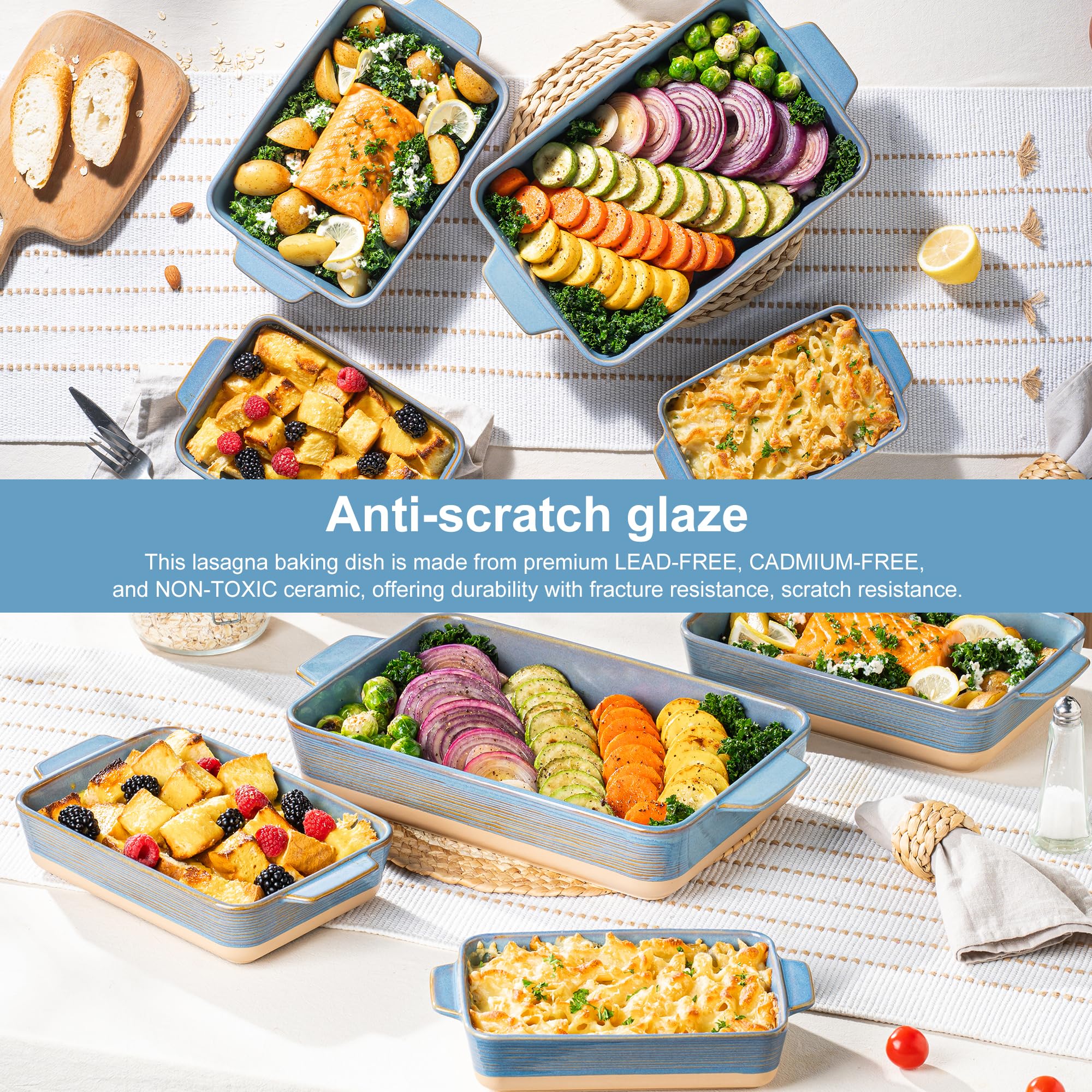 Casserole Dishes for Oven, Baking Dishes, Ceramic Bakeware Sets of 4, Rectangular Baking Pan Set with Handles for Baking, Casserole, Kitchen, Wedding Gift,White